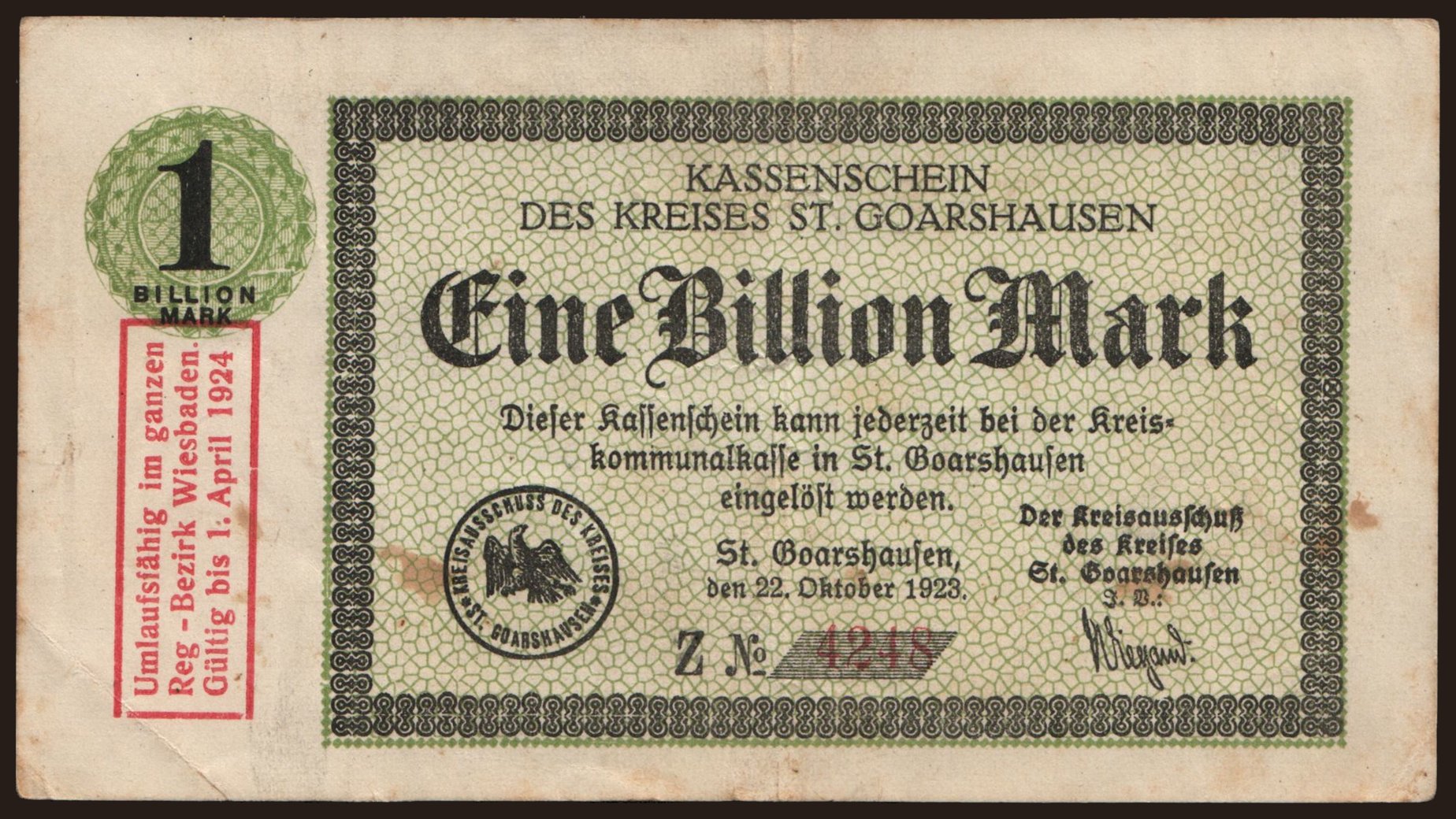 Sankt Goarshausen/ Kreis, 1.000.000.000.000 Mark, 1923