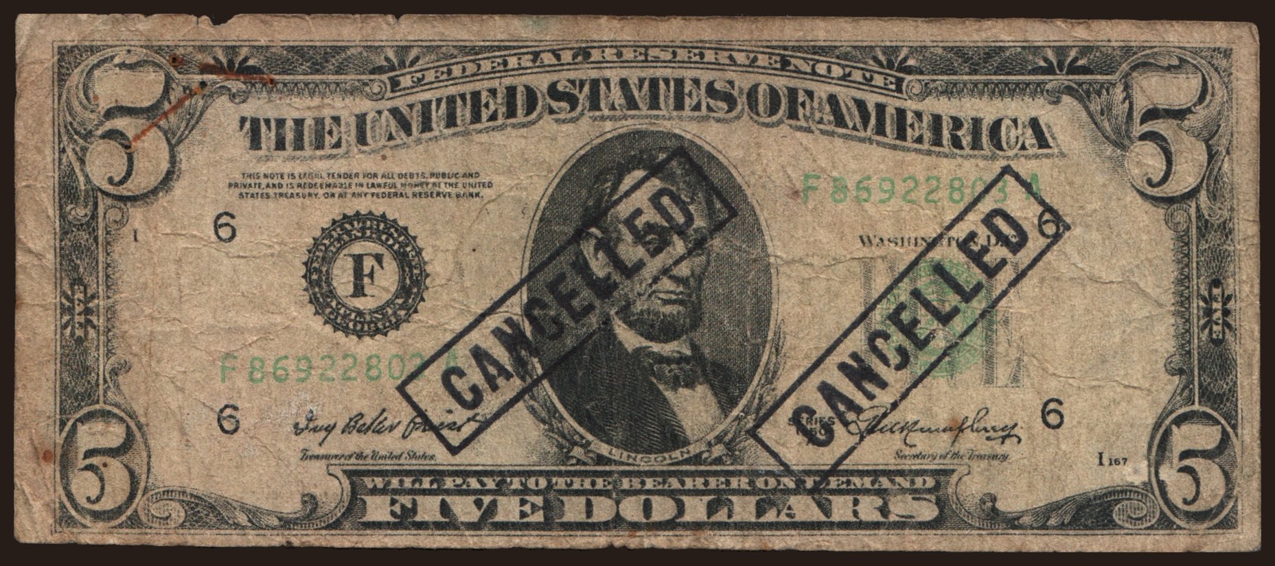 5 dollars, 1950, falsum
