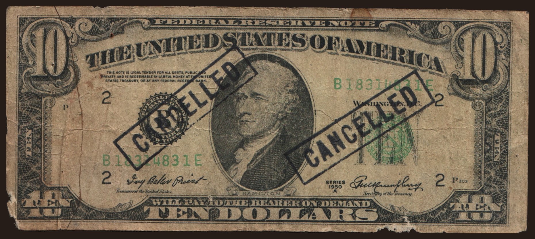 10 dollars, 1950, falsum