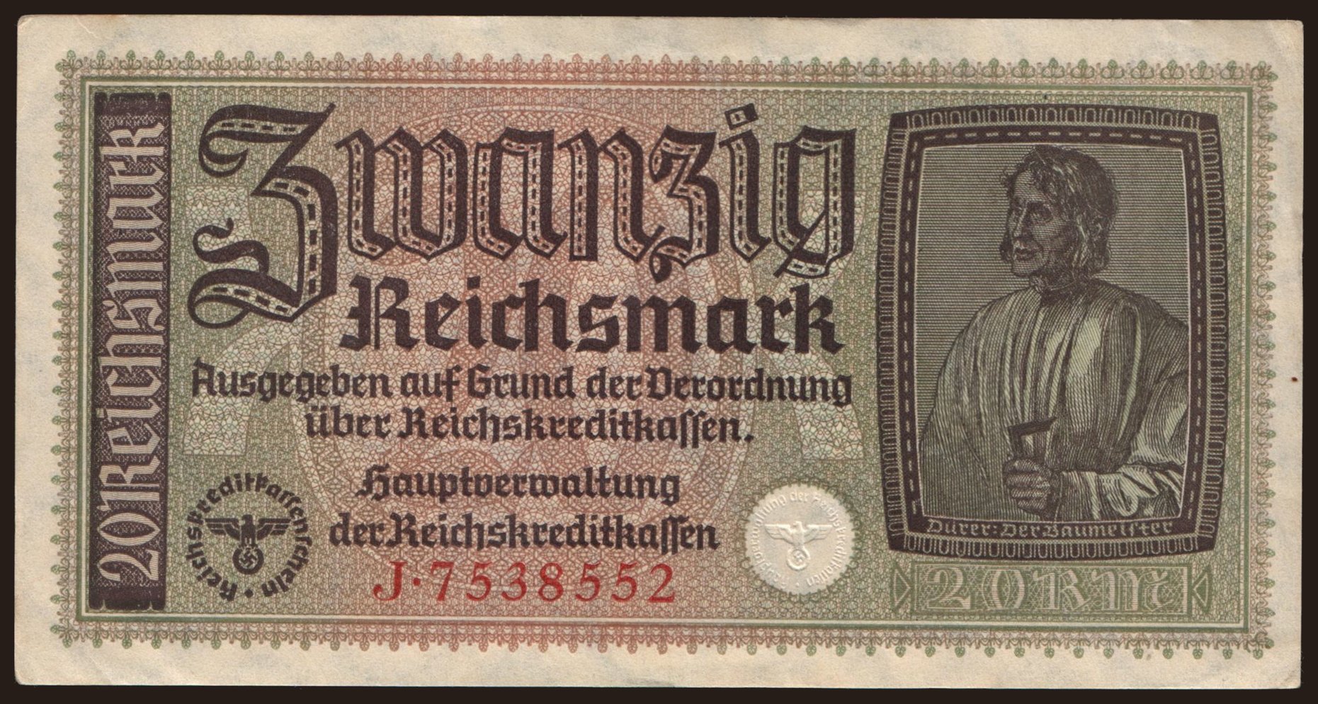 Reichskreditkassenschein, 20 Reichsmark, 1939