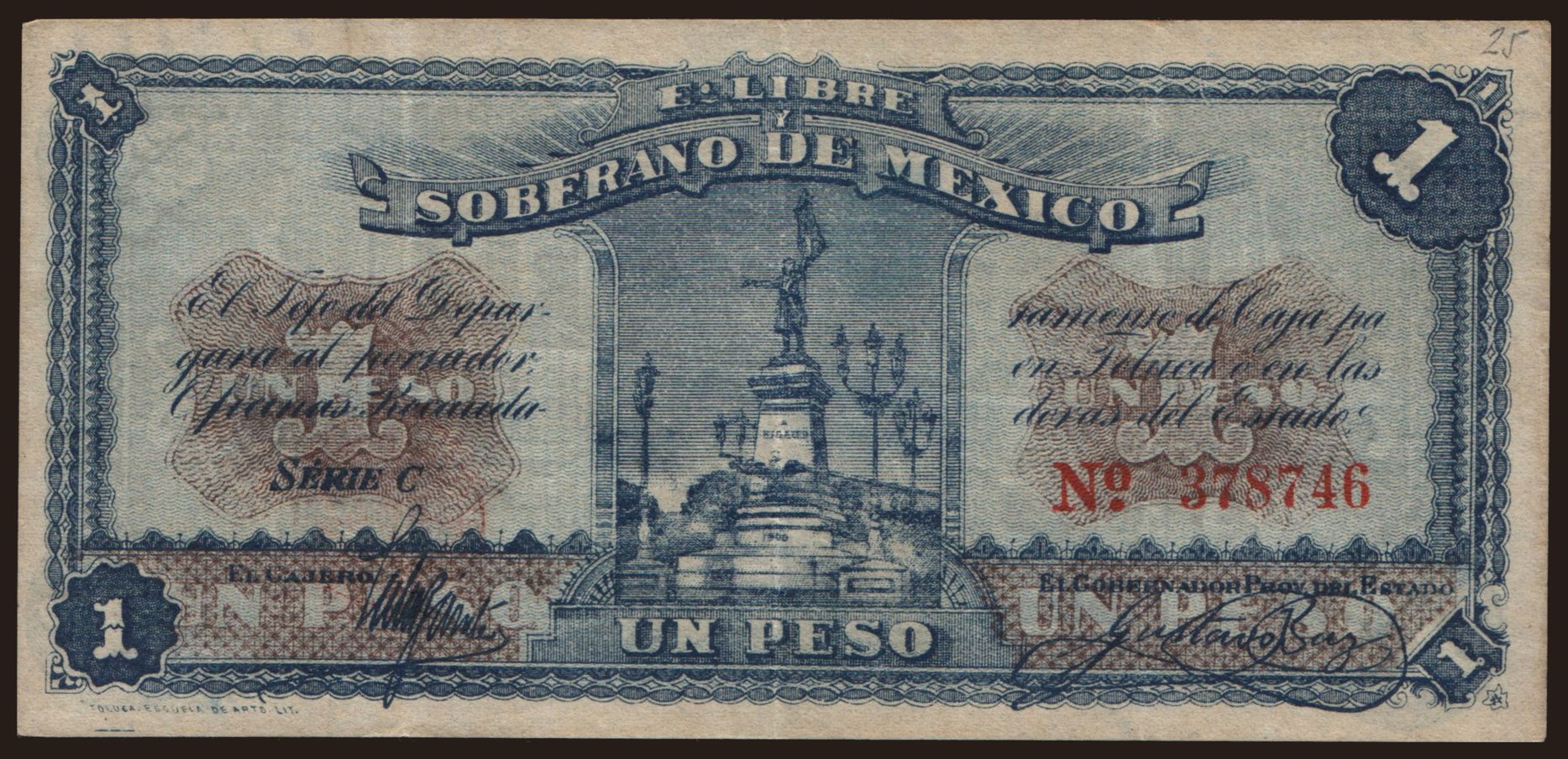 Estado Libre y Soberano de Mexico, Toluca, 1 peso, 1915