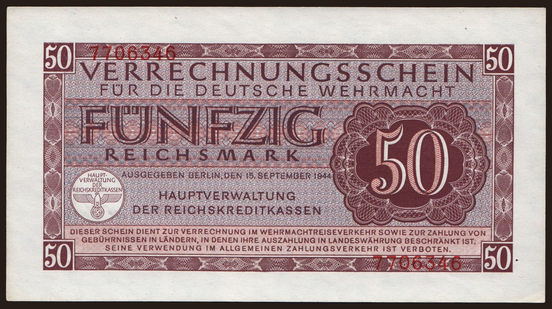 Wehrmacht, 50 Reichsmark, 1944