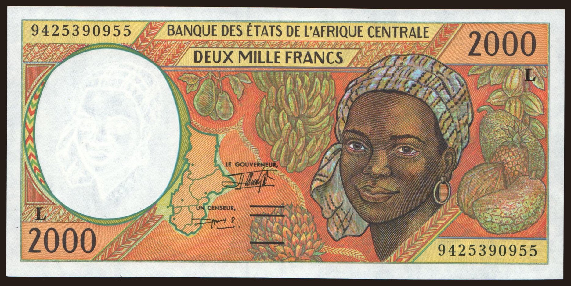 Gabon, 2000 francs, 1994
