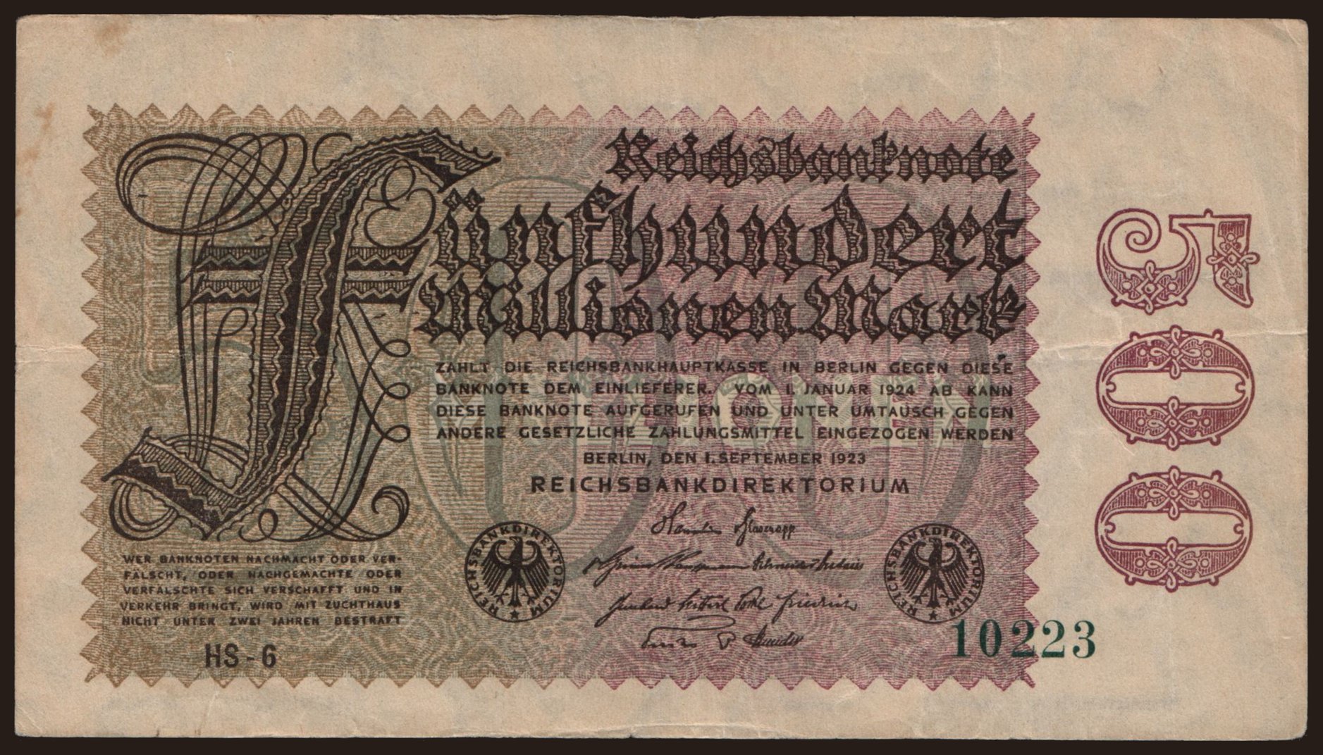500.000.000 Mark, 1923