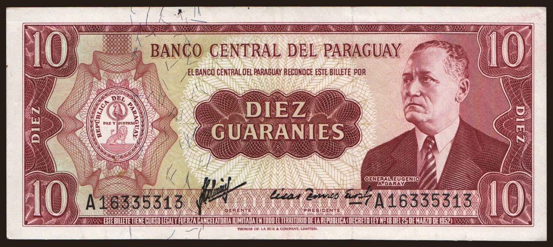 10 guaranies, 1952