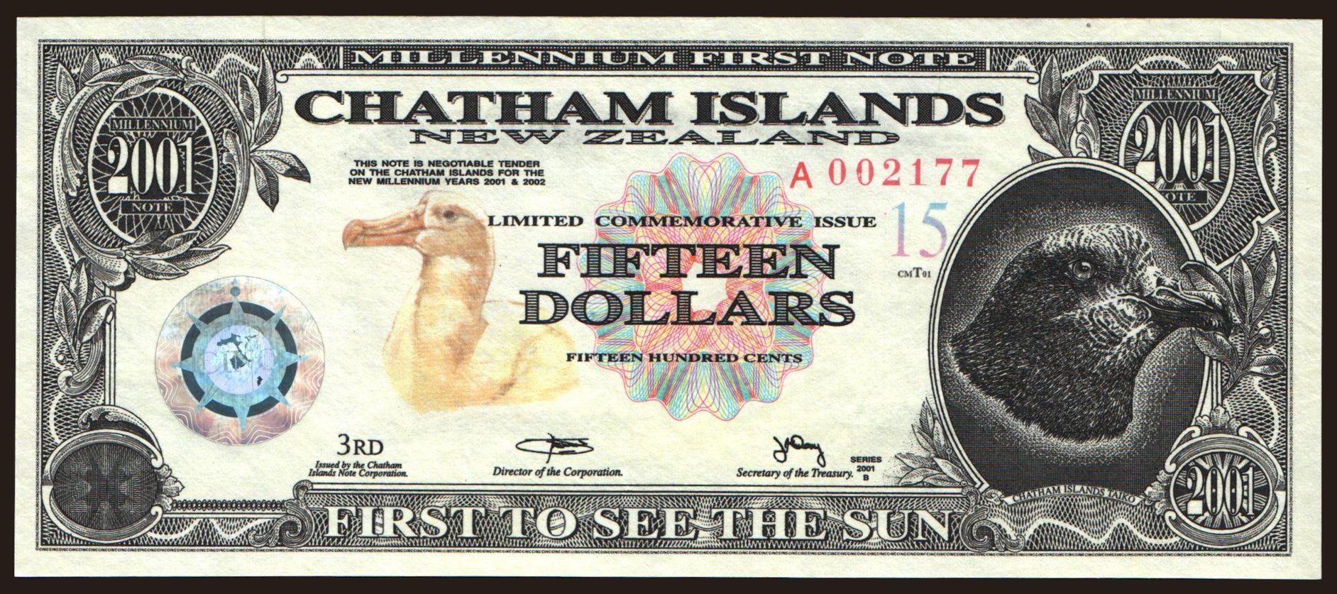 Chatham Islands, 15 dollars, 2001