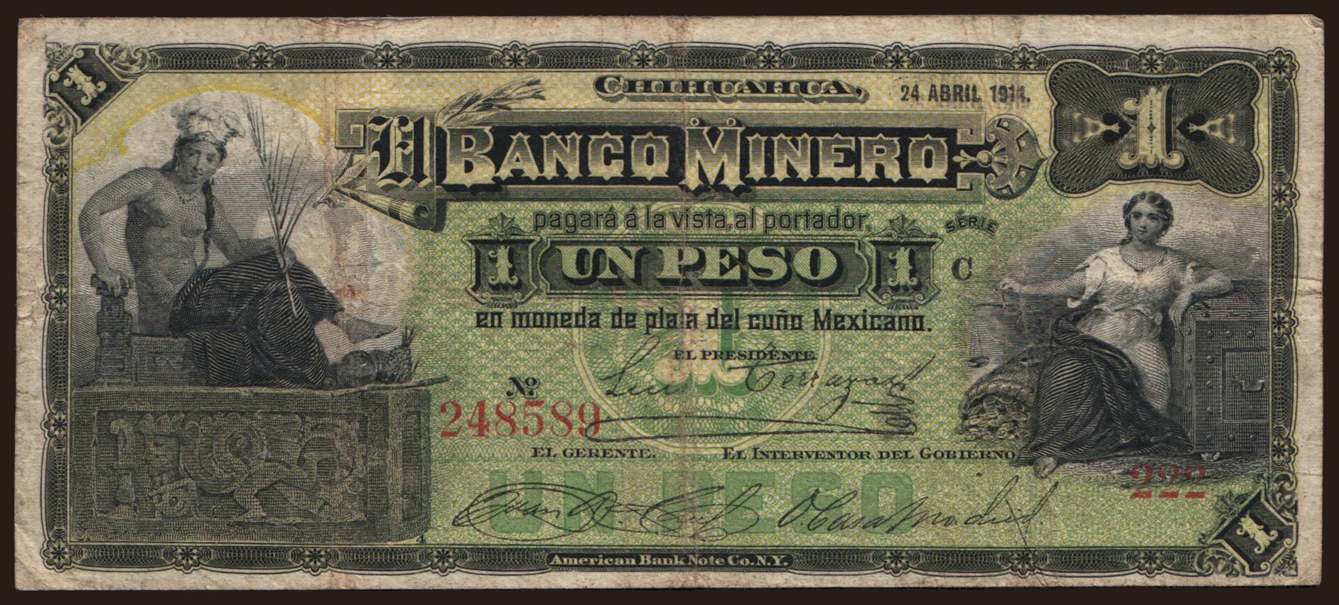 Chihuahua/ El Banco Minero, 1 peso, 1914