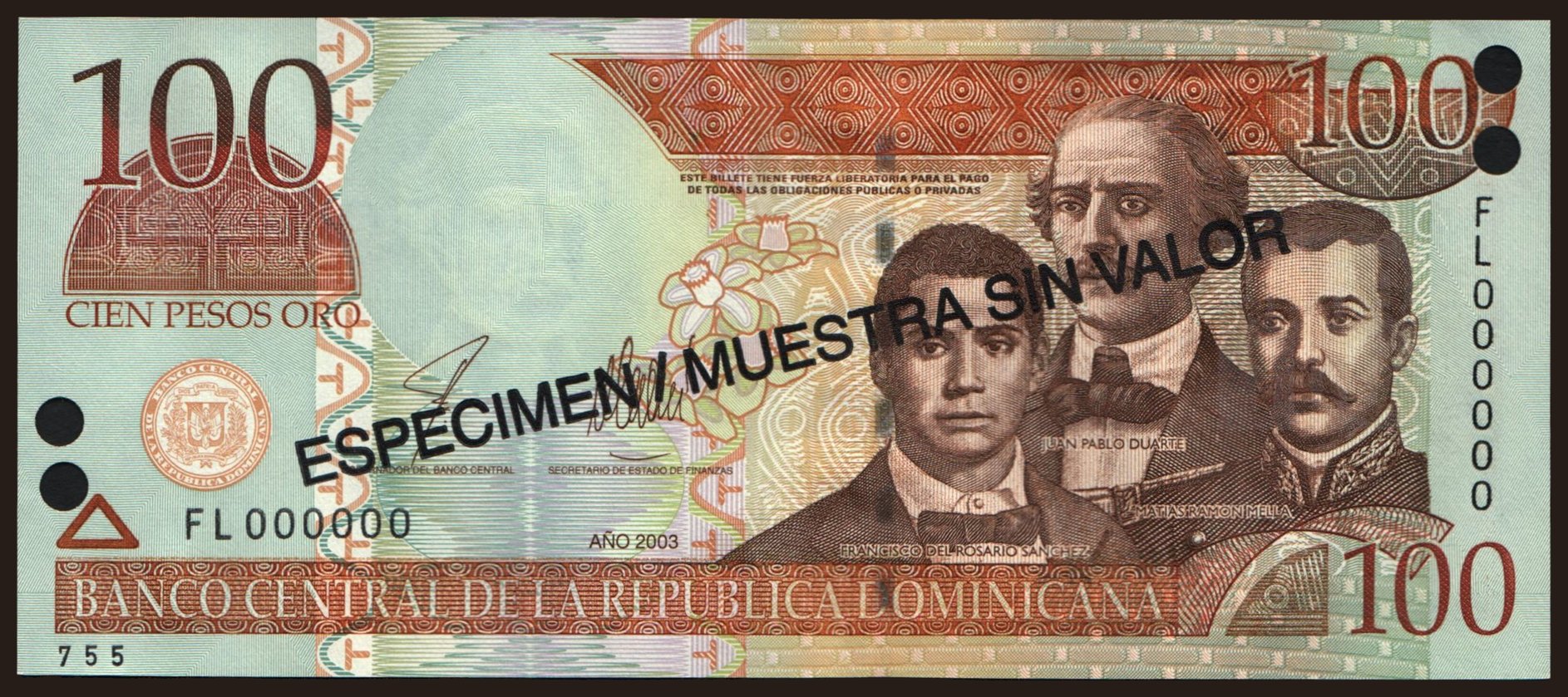 100 pesos, 2003, SPECIMEN