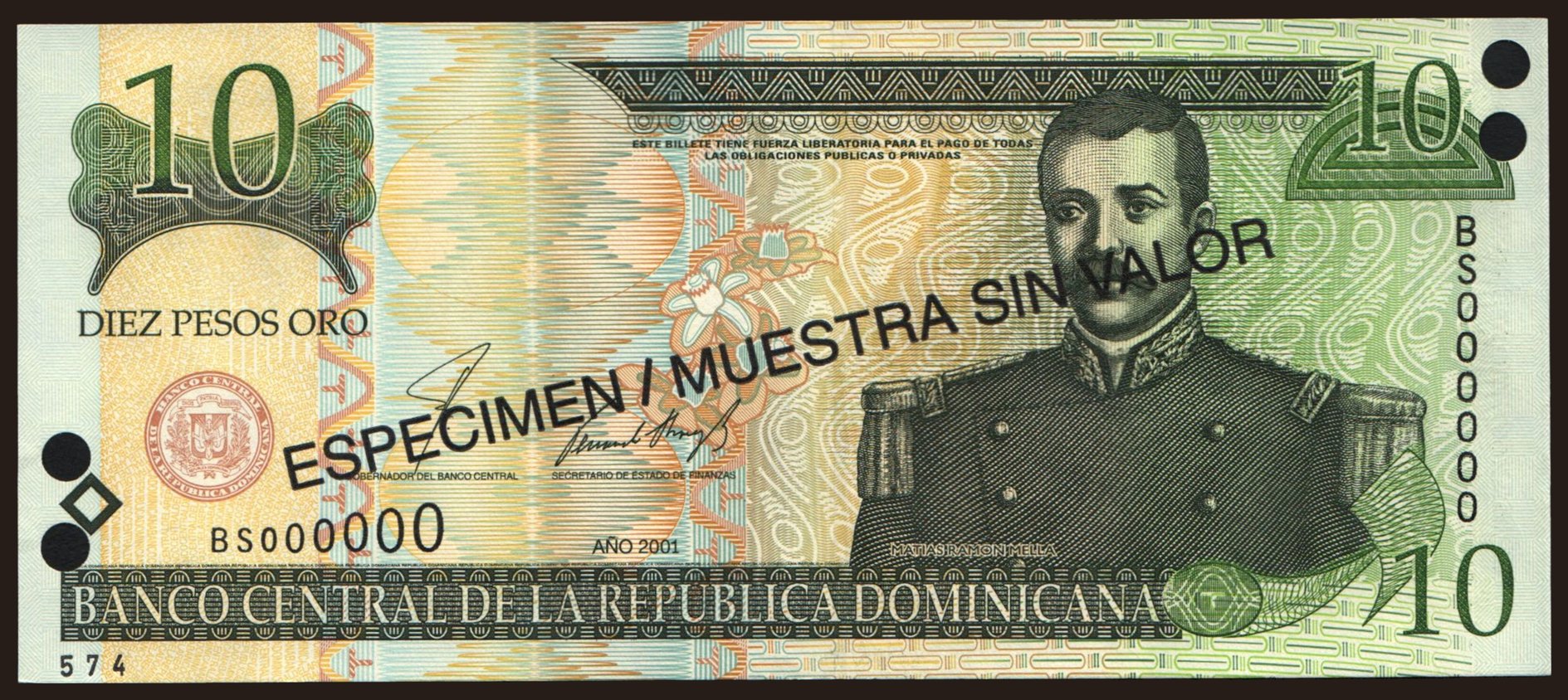10 pesos, 2001, SPECIMEN