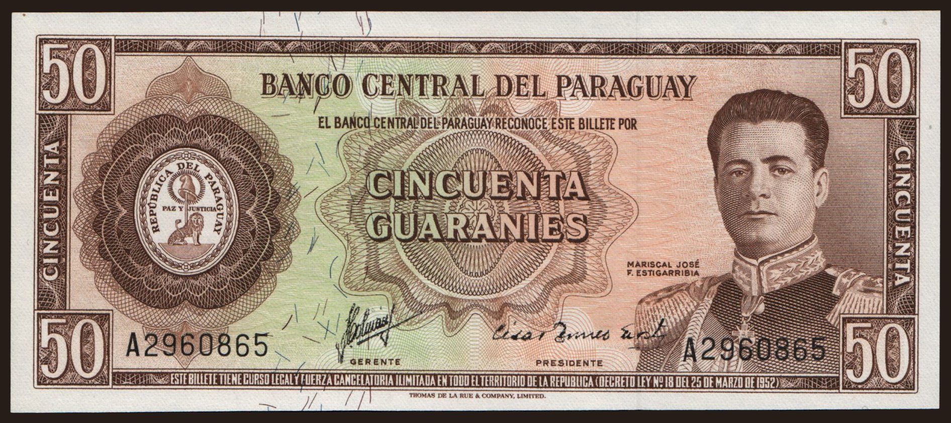 50 guaranies, 1952