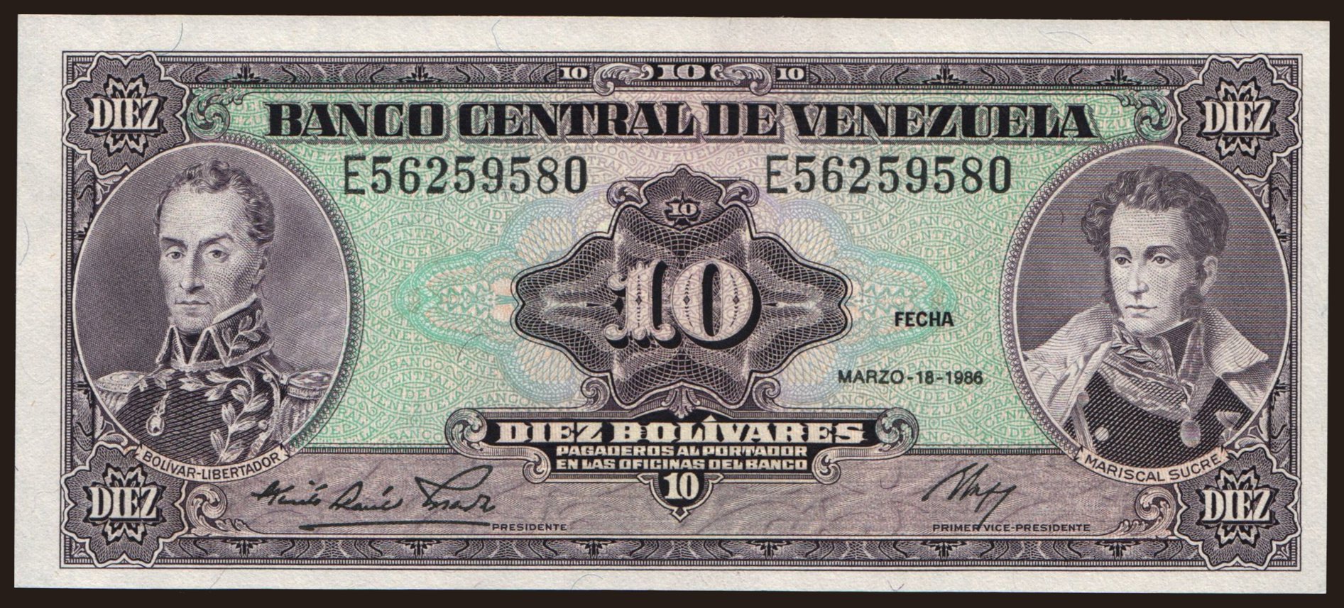10 bolivares, 1986