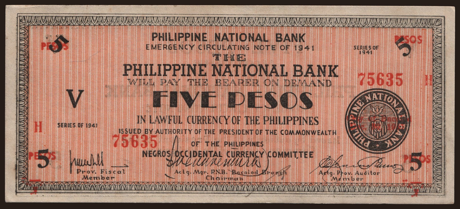 Negros Occidental, 5 pesos, 1941