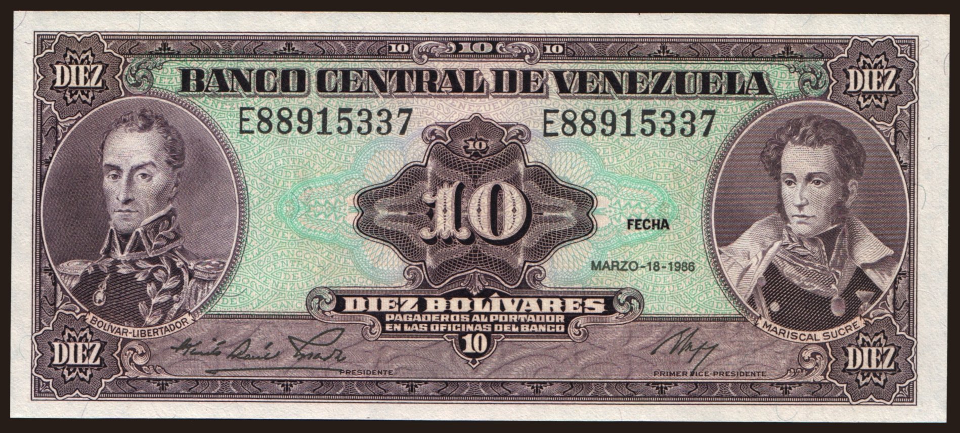 10 bolivares, 1986