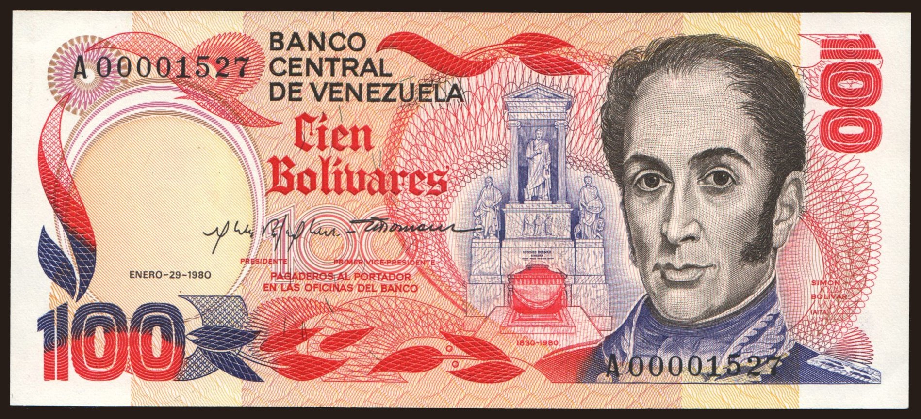 100 bolivares, 1980