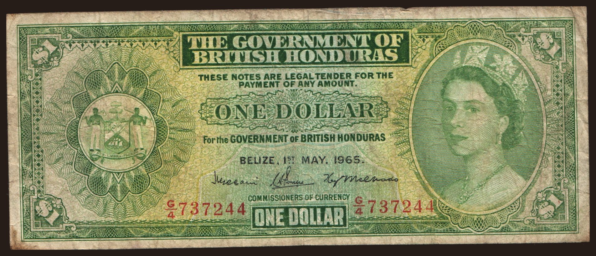 British Honduras, 1 dollar, 1965