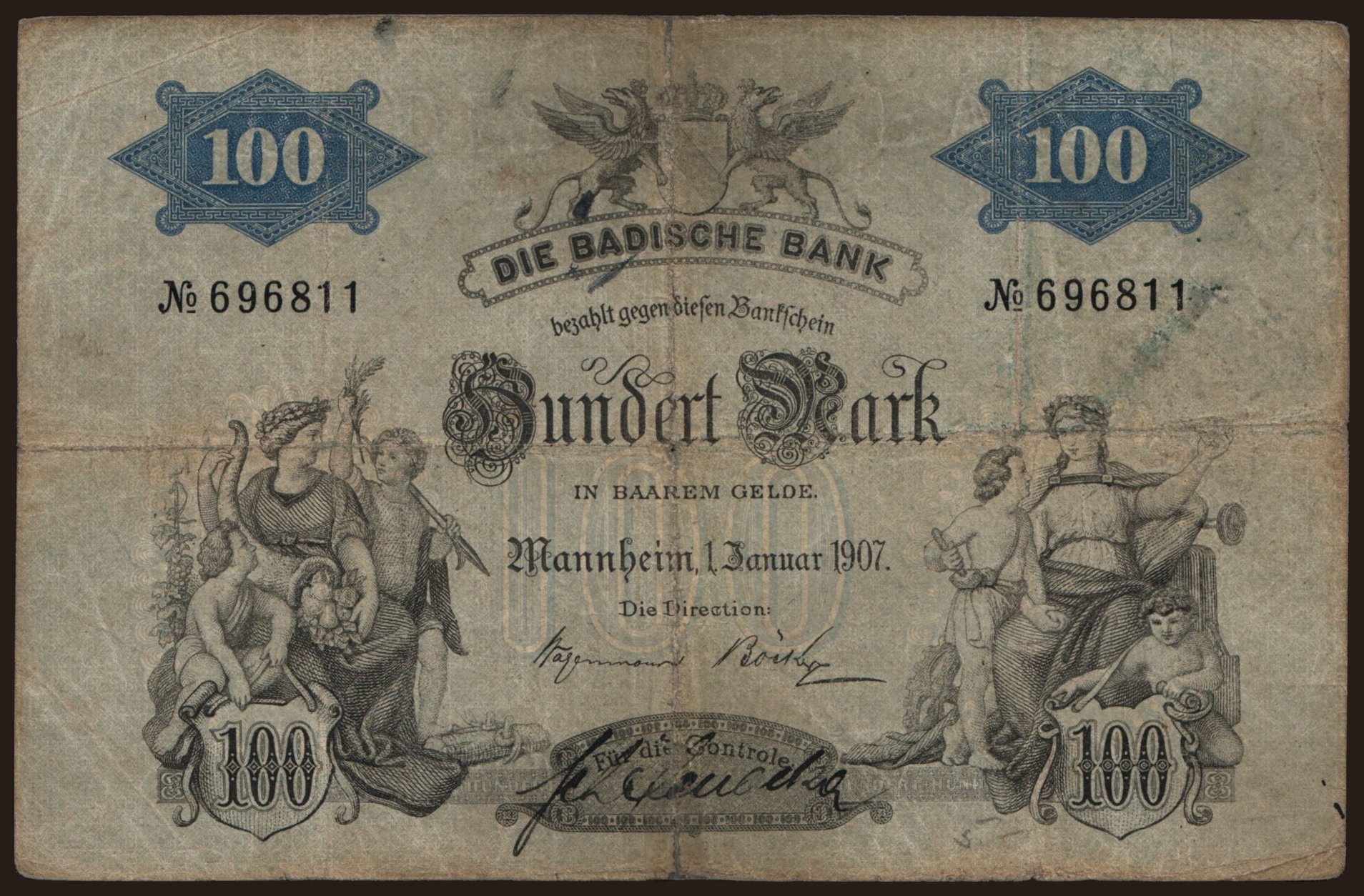 Badische Bank, 100 Mark, 1907