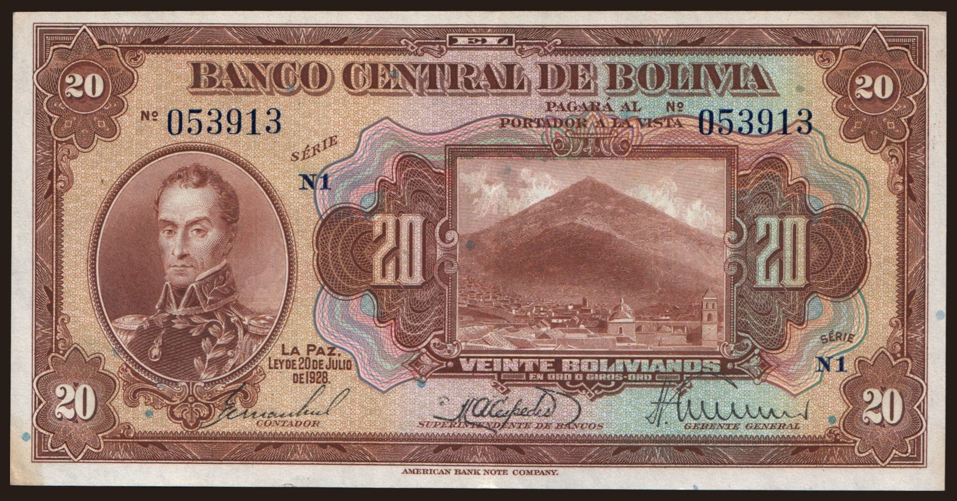 20 bolivianos, 1928