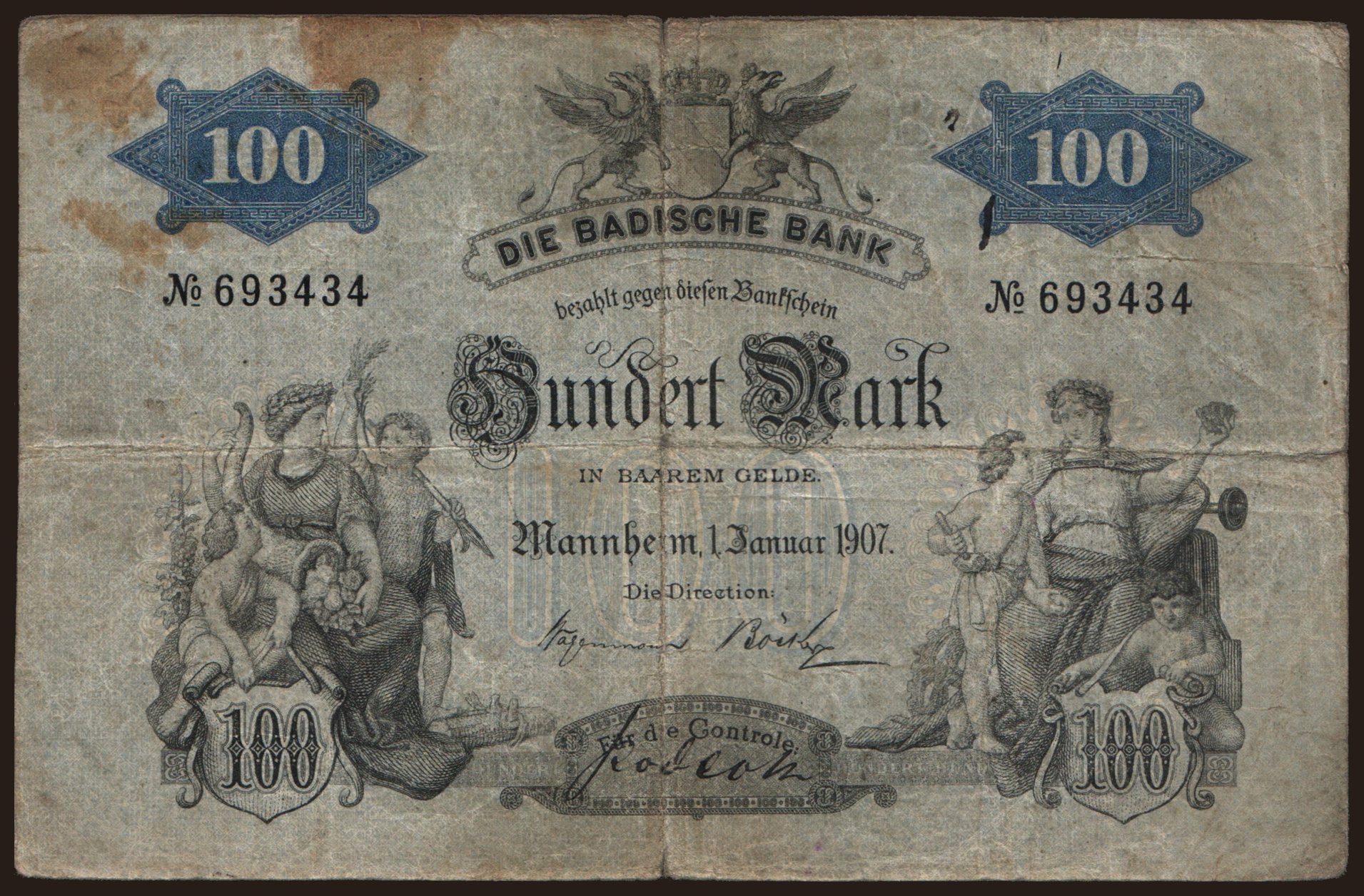 Badische Bank, 100 Mark, 1907