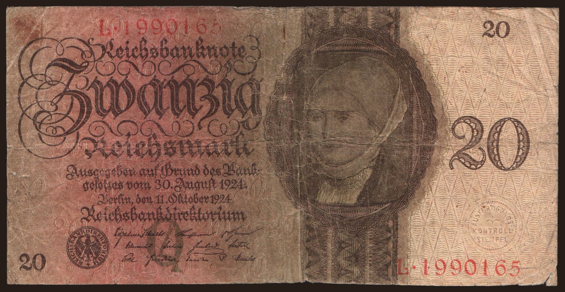 20 Reichsmark, 1924, Q/L