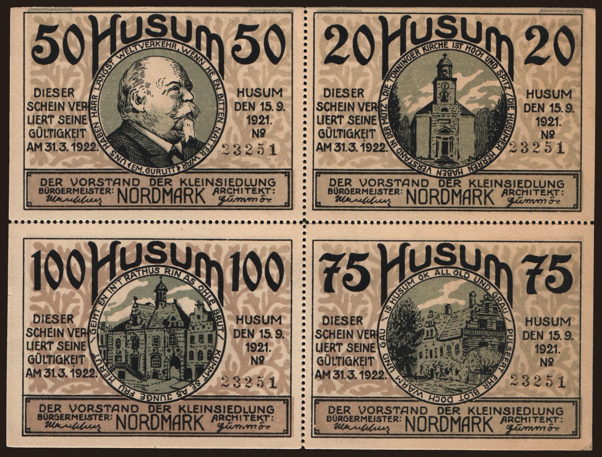 Husum, 4x 20 - 100 Pfennig, 1921