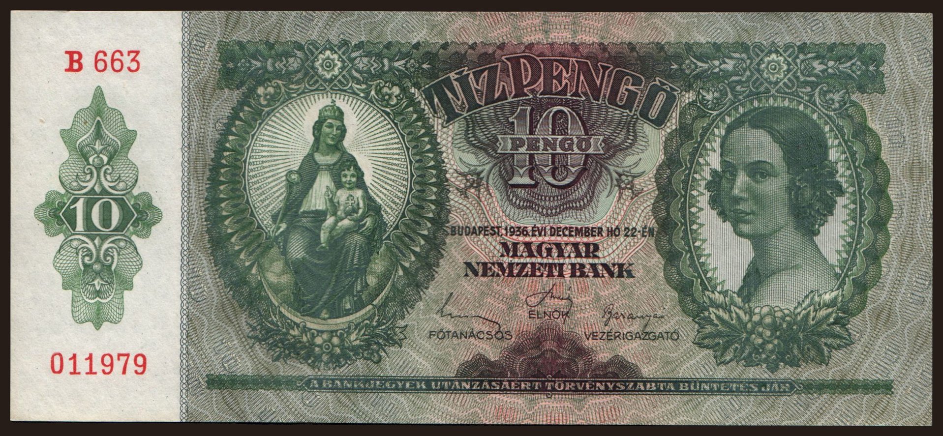 10 pengő, 1936