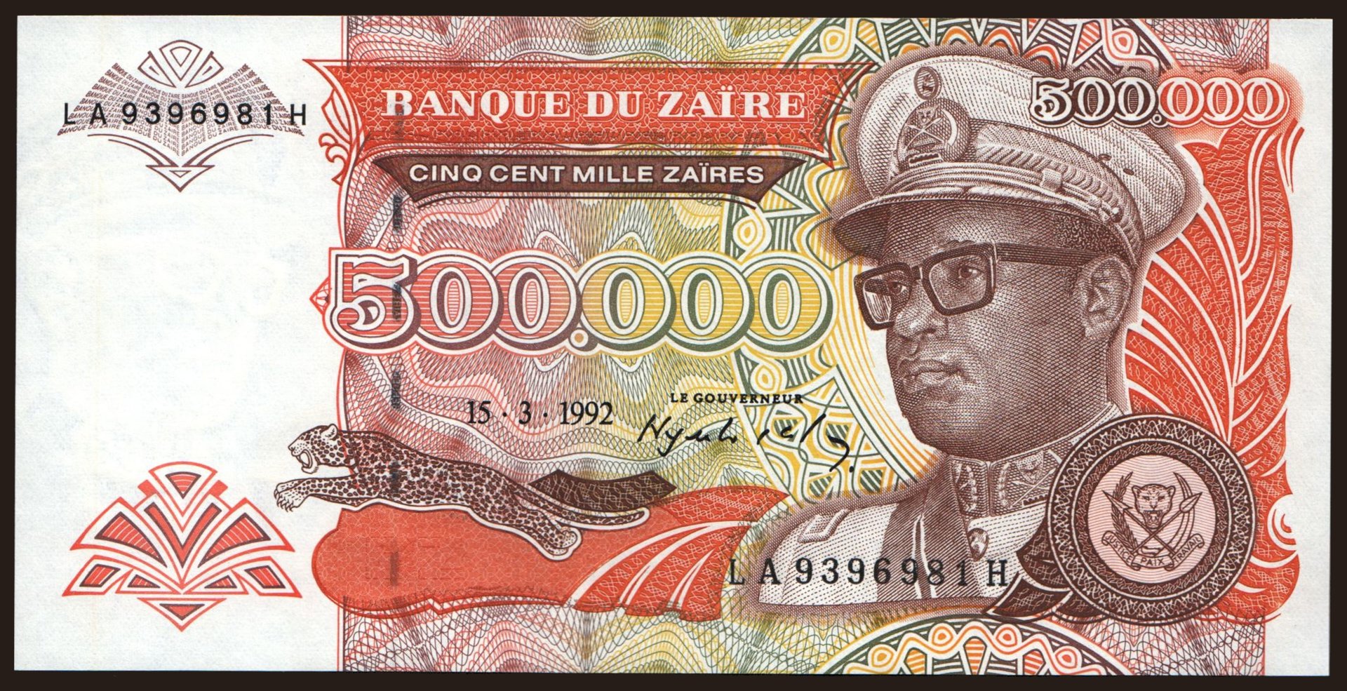 500.000 zaires, 1992