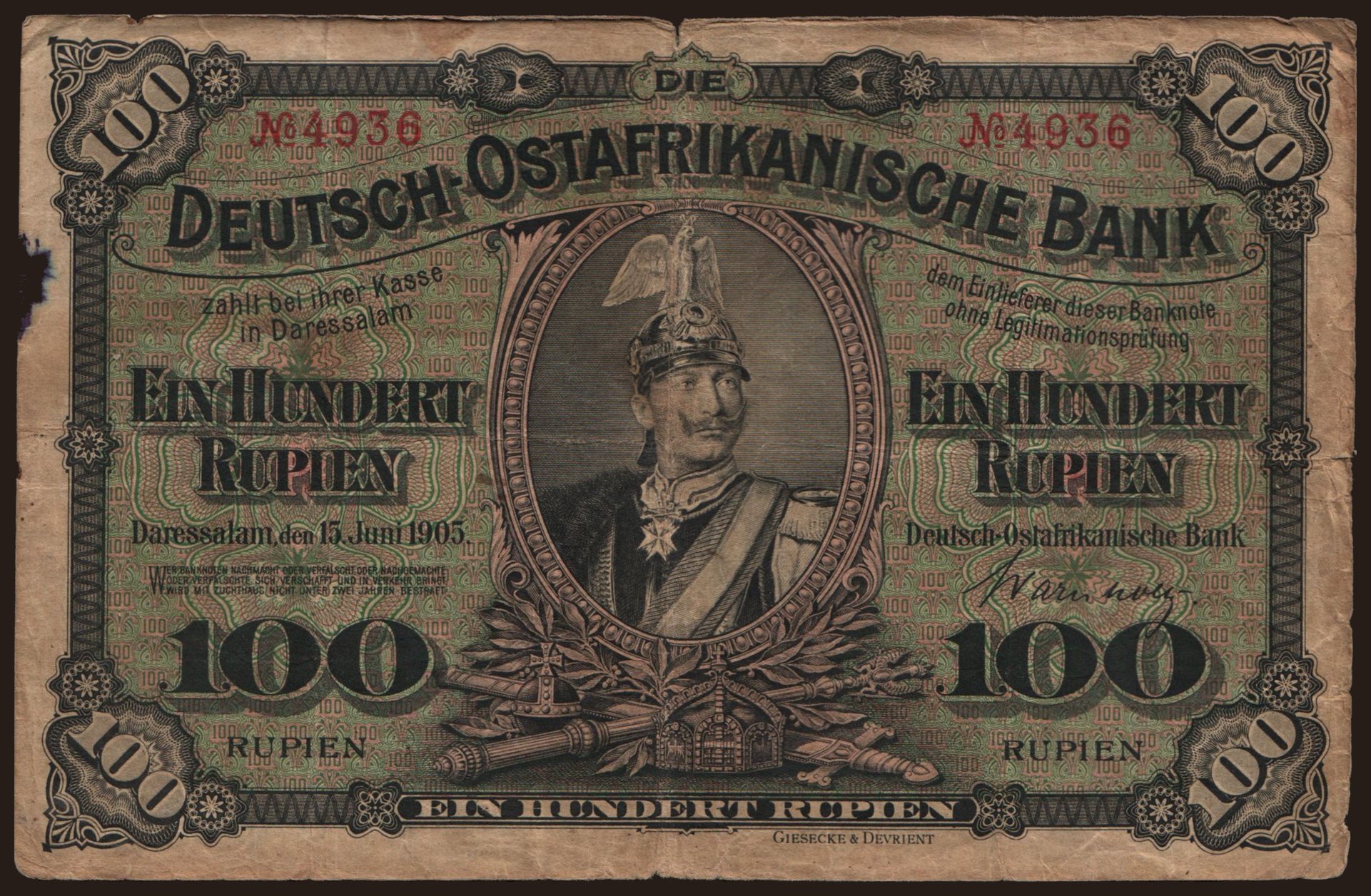 100 Rupien, 1905