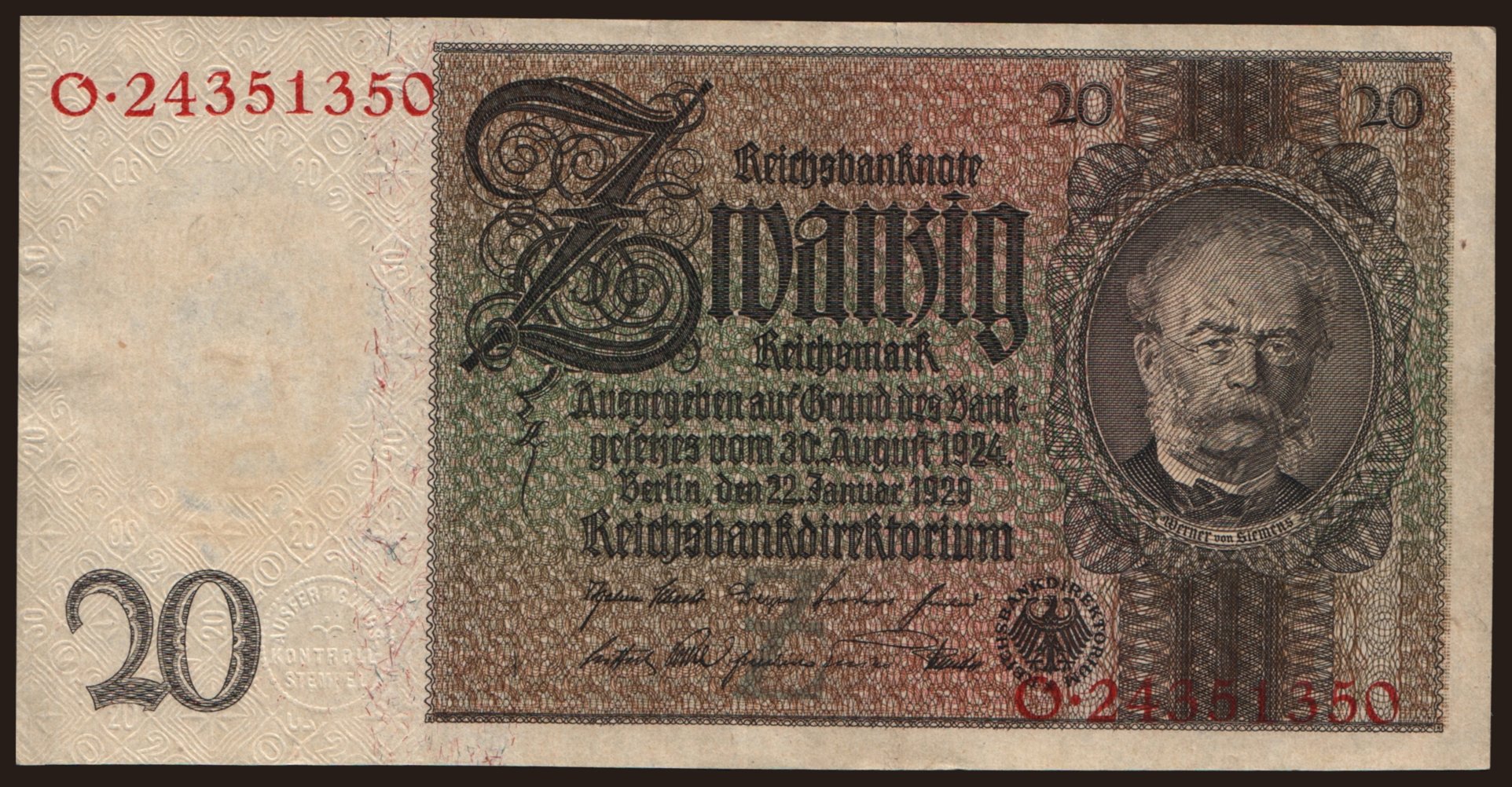 20 Reichsmark, 1929, Z/O