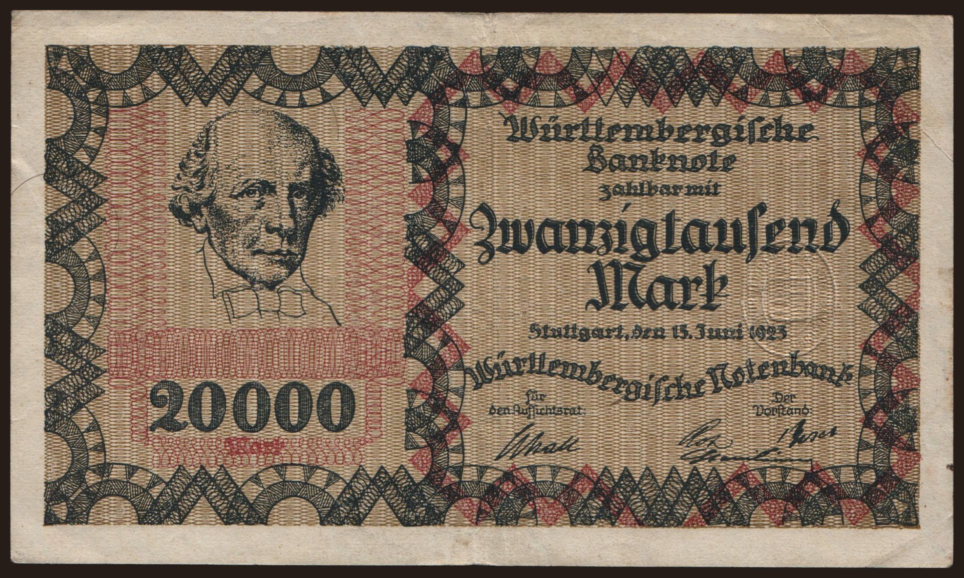 Württembergische Notenbank, 20.000 Mark, 1923