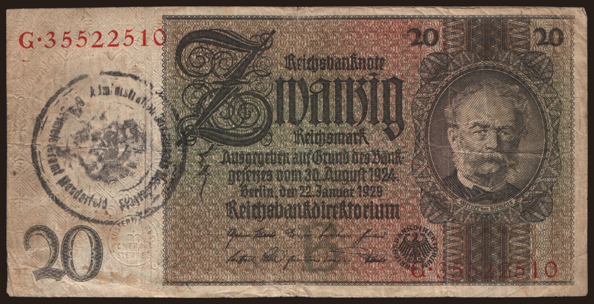 20 Reichsmark, 1929(44), Manderfeld