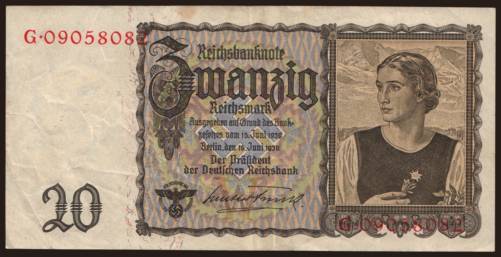 20 Reichsmark, 1939