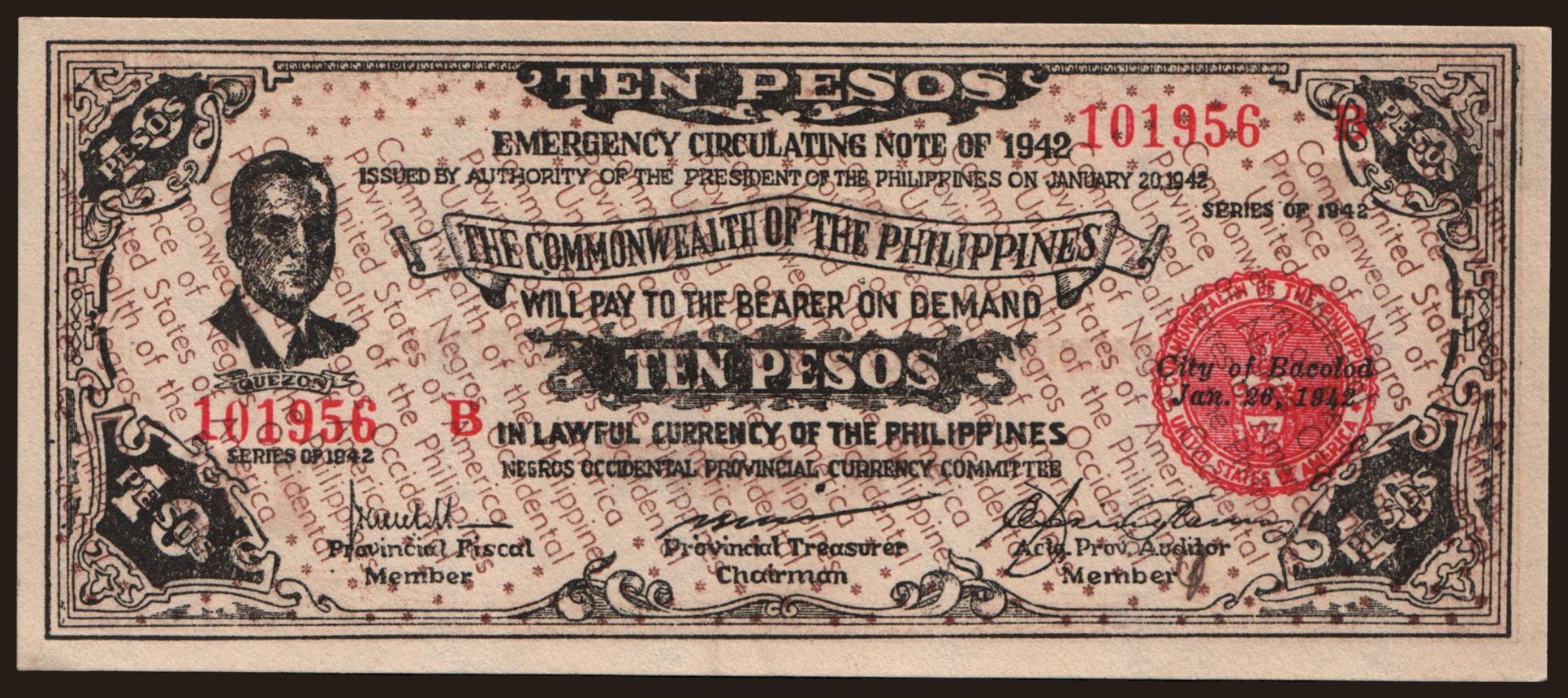 Negros Occidental, 10 pesos, 1942