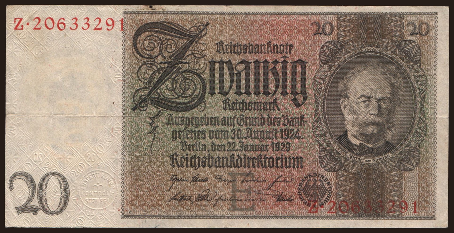20 Reichsmark, 1929, E/Z