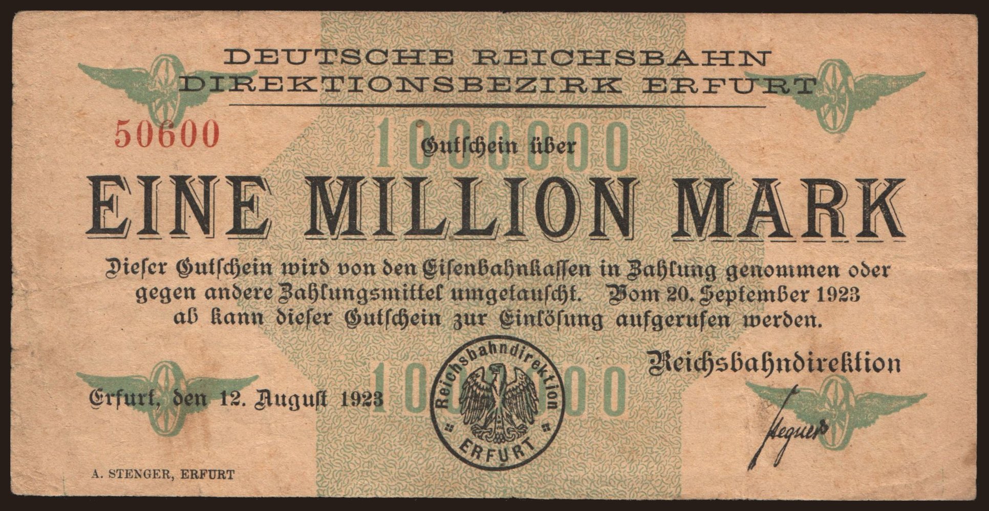 Erfurt, 1.000.000 Mark, 1923