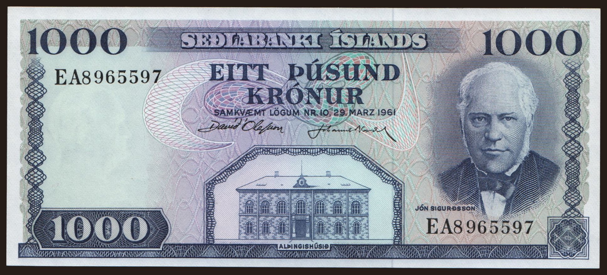 1000 kronur, 1961