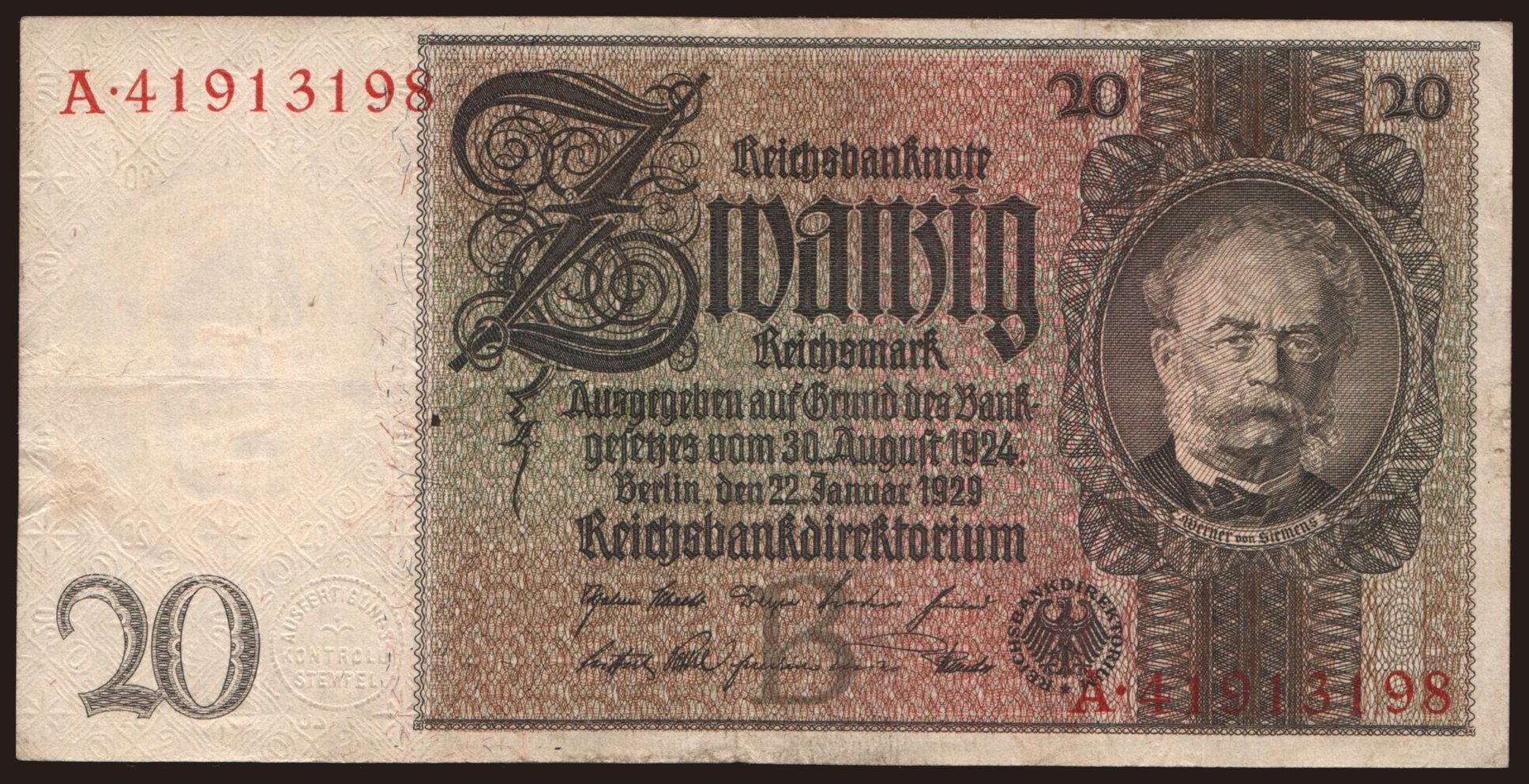 20 Reichsmark, 1929, B/A