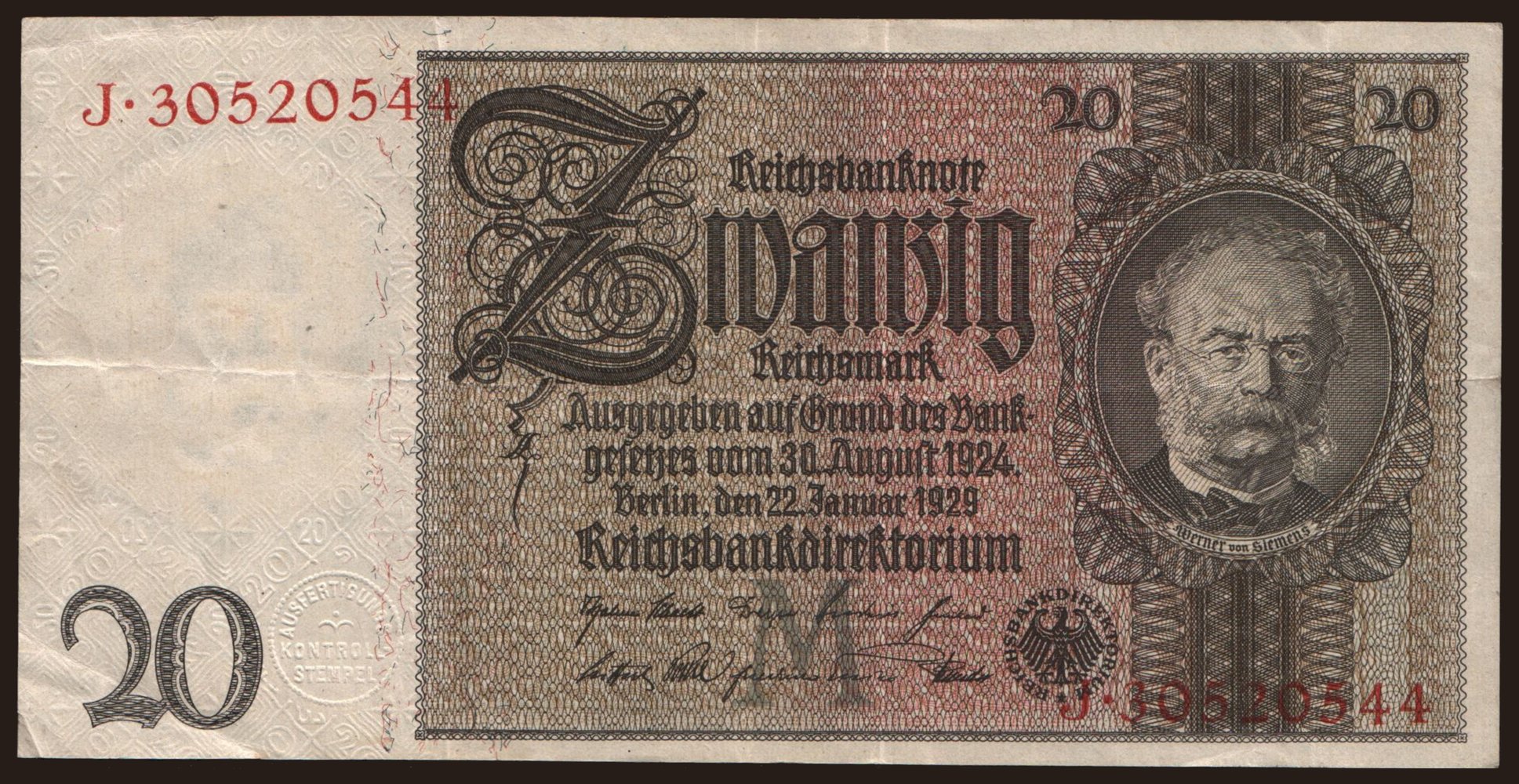 20 Reichsmark, 1929, M/J