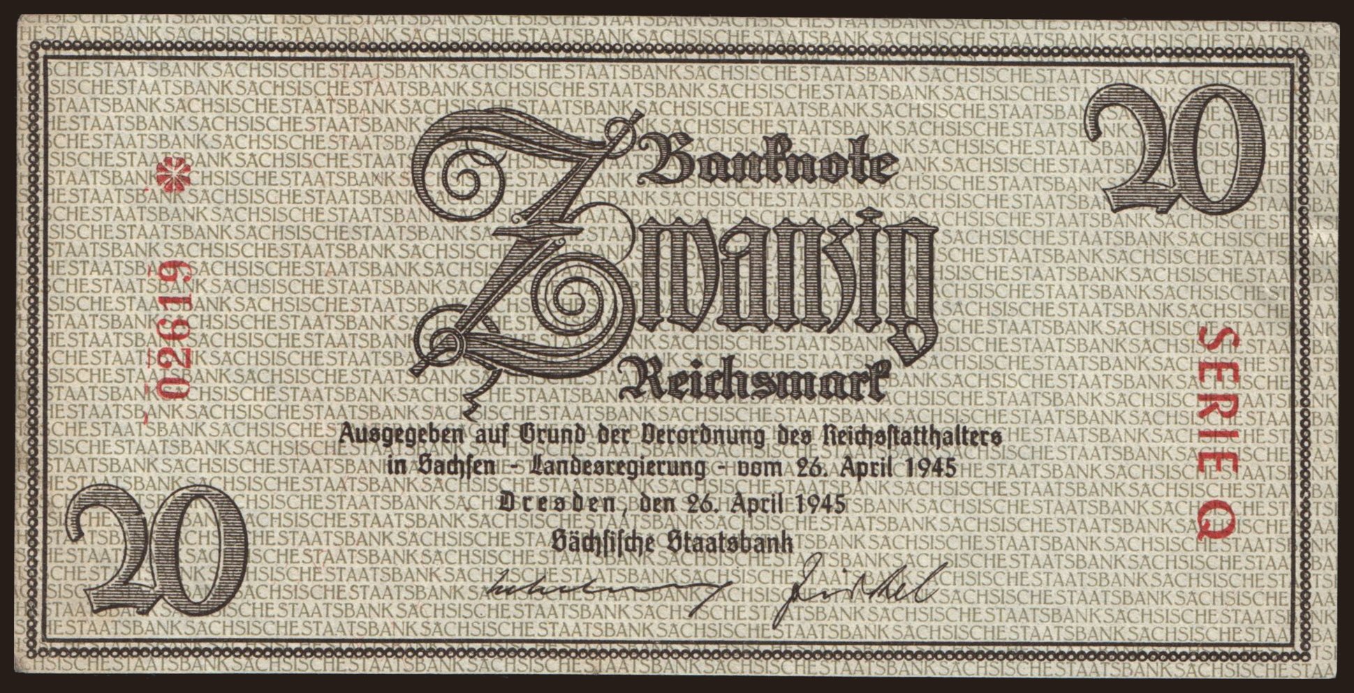 Dresden/ Sächsische Staatsbank, 20 Reichsmark, 1945