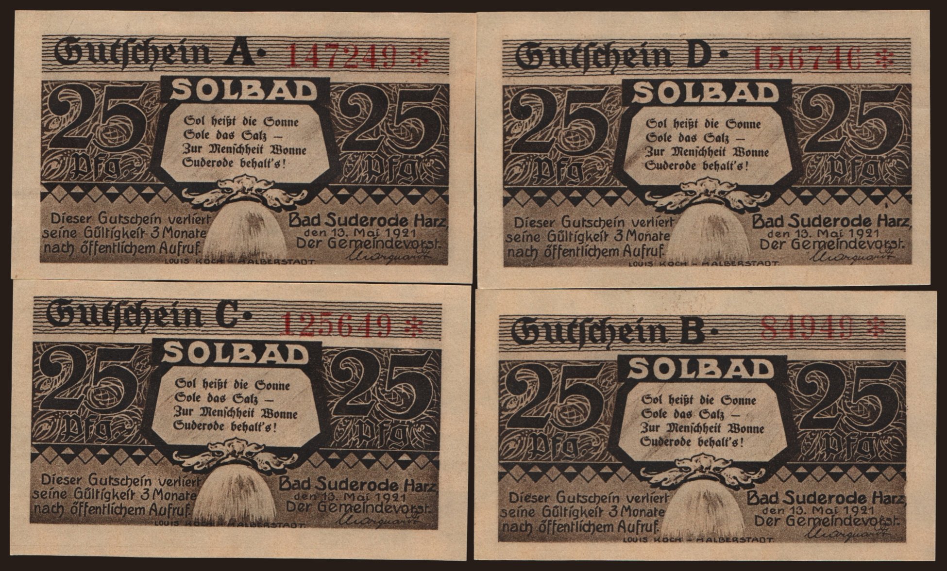 Bad Suderode, 4x 25 Pfennig, 1921