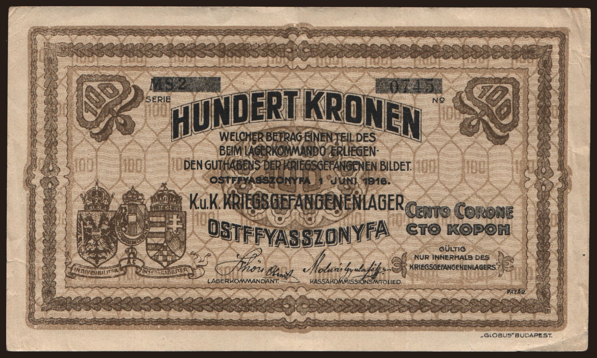 Ostffyasszonyfa, 100 Kronen, 1916