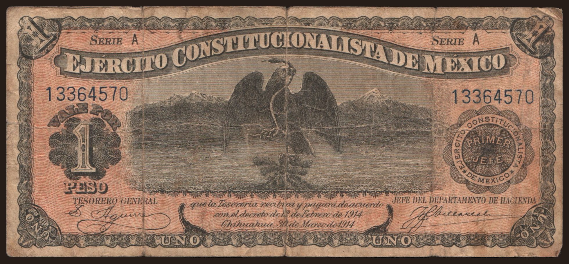 Chihuahua/ Ejercito Constitucionalista, 1 peso, 1914