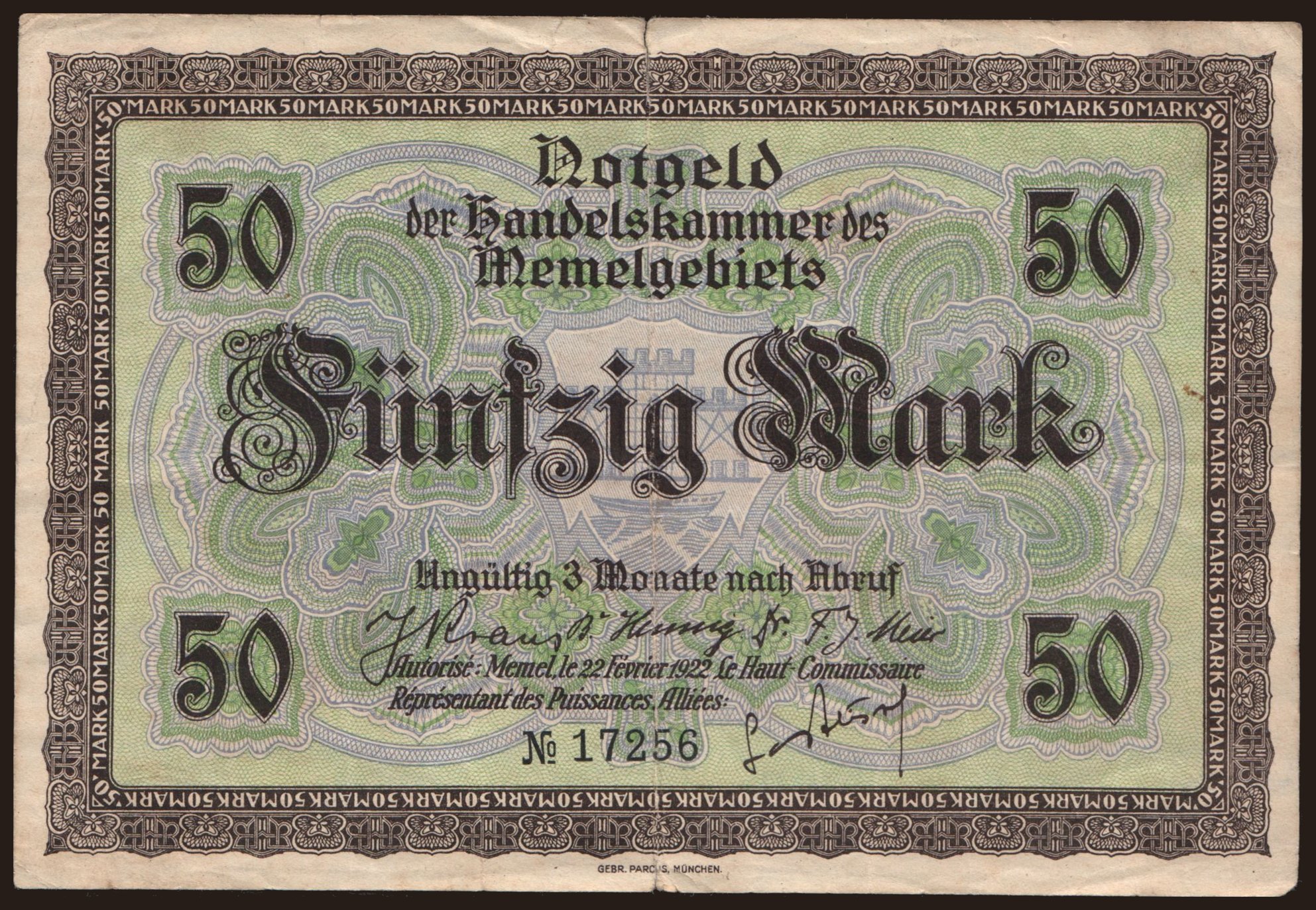 Memel, 50 Mark, 1922