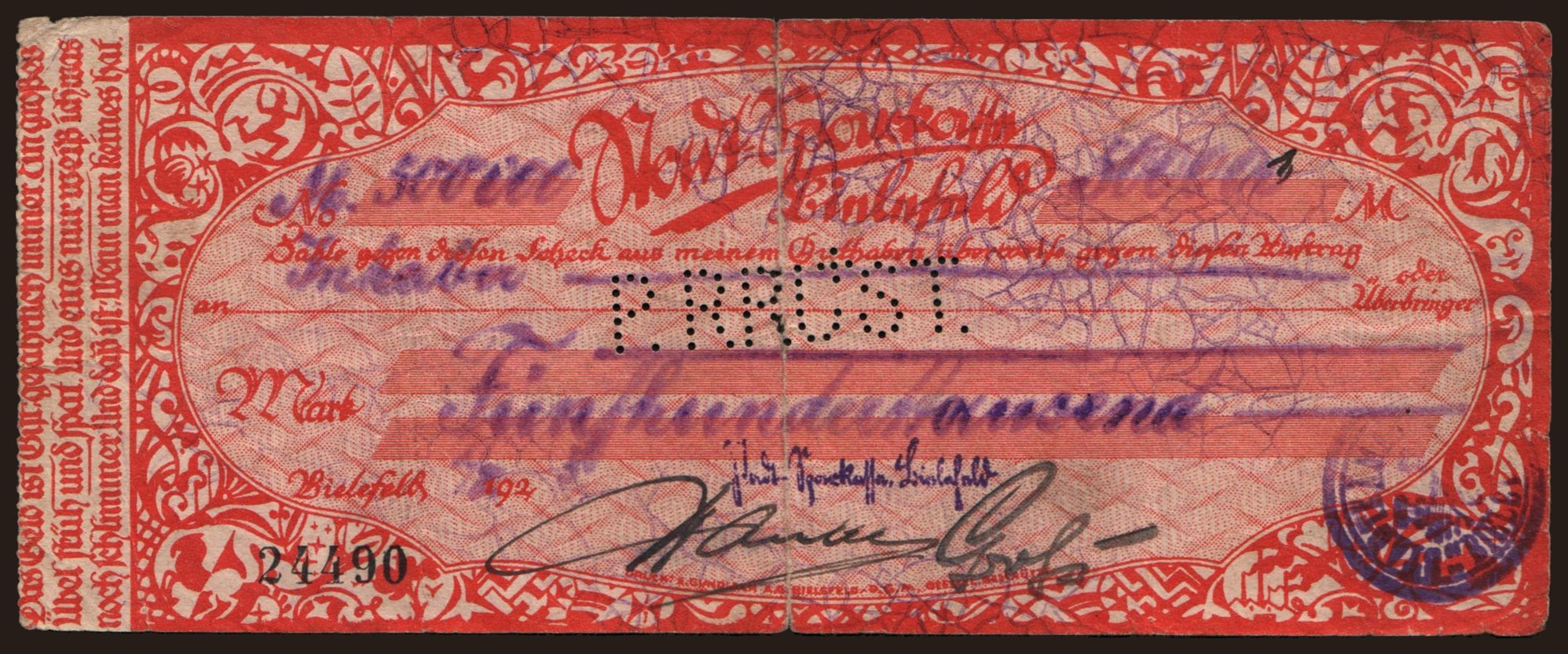 Bielefeld/ Stadt, 500.000 Mark, 1923