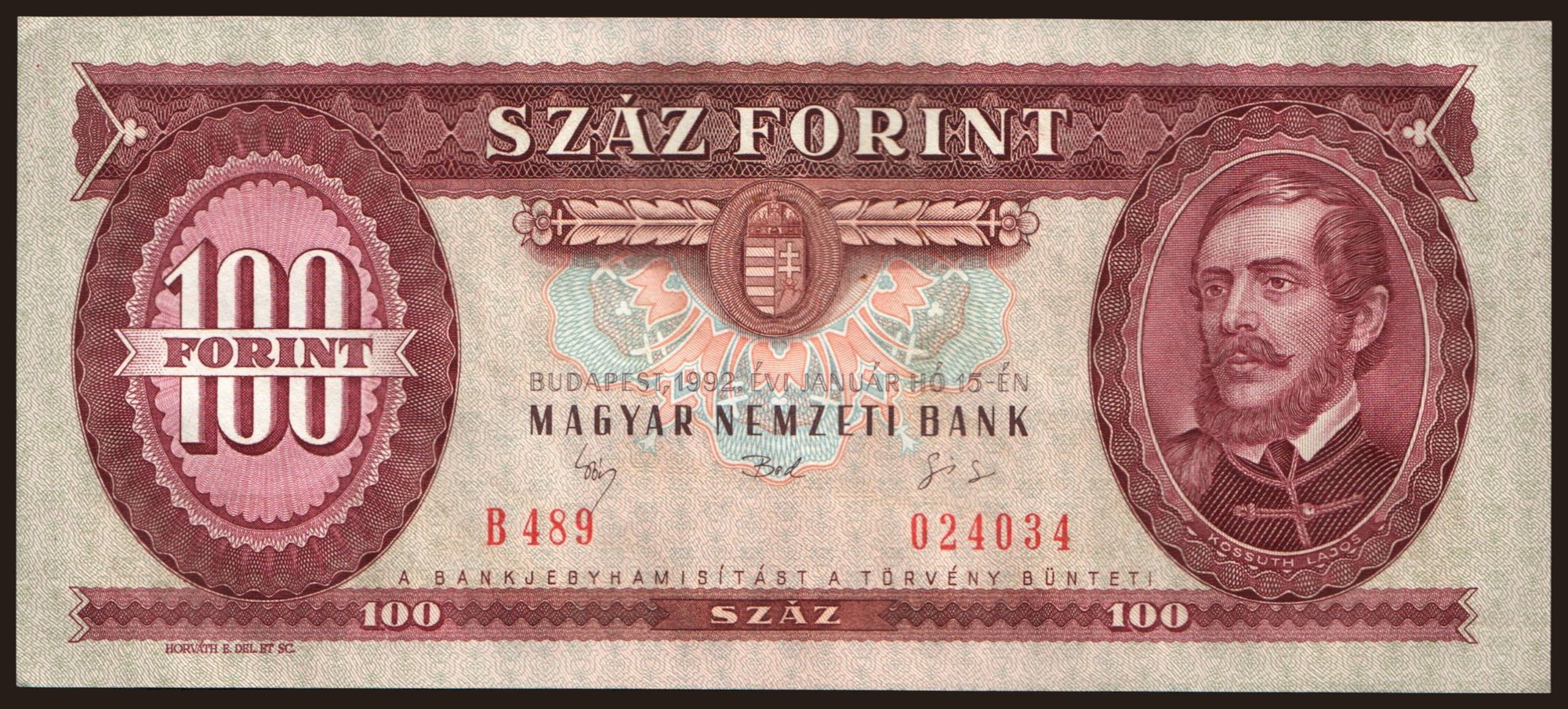100 forint, 1992