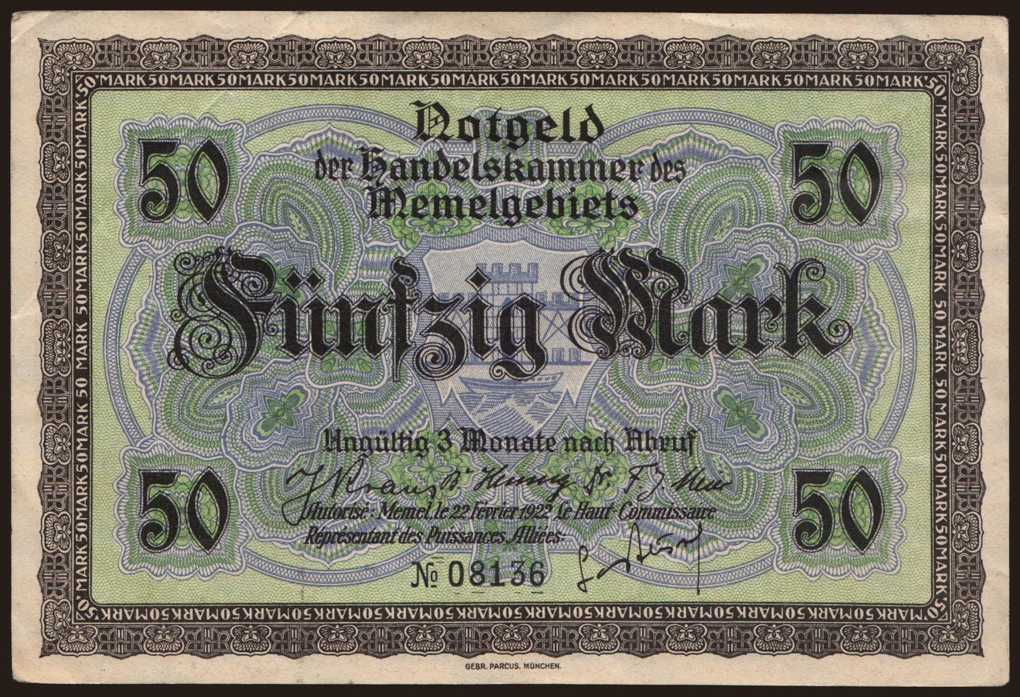Memel, 50 Mark, 1922