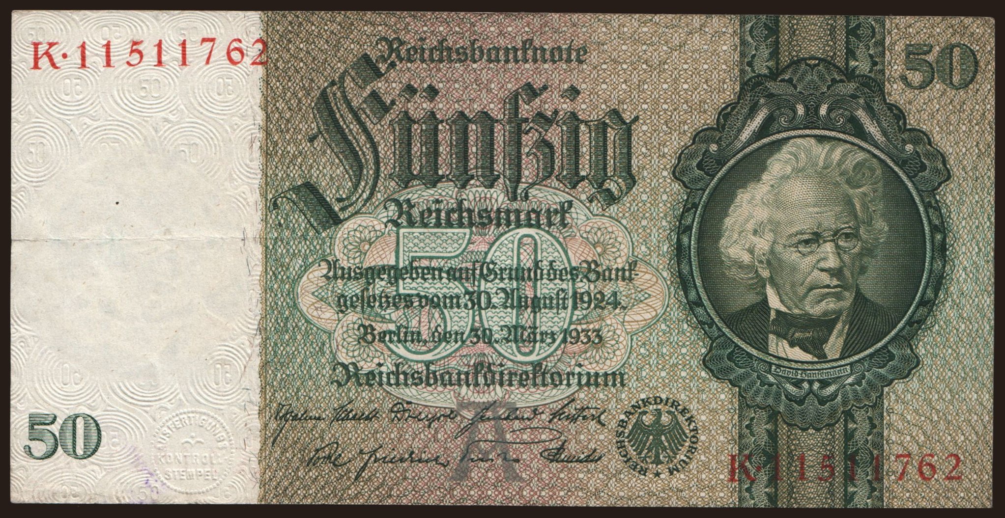 50 Reichsmark, 1933, A/K