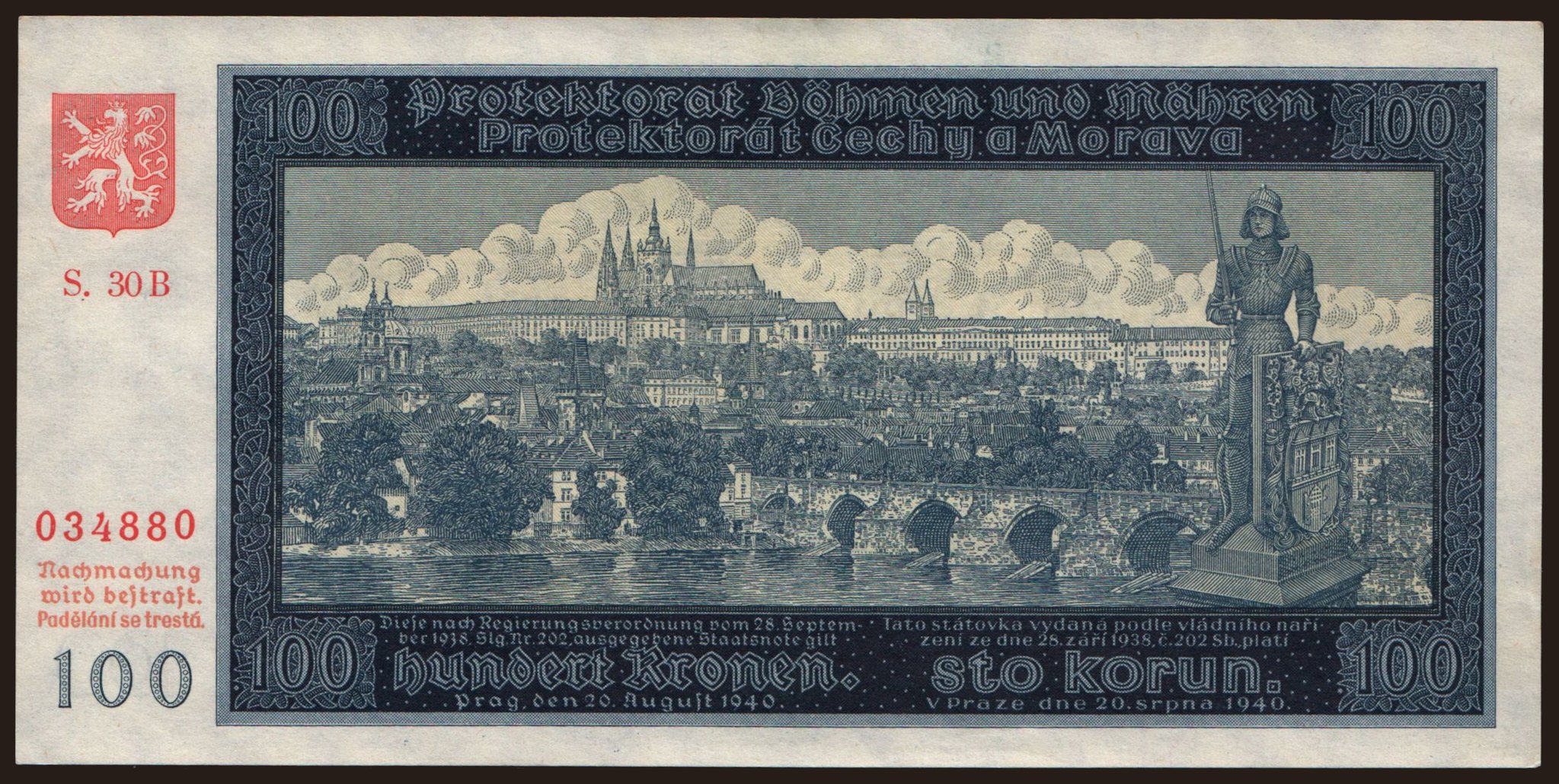 100 korun, 1940