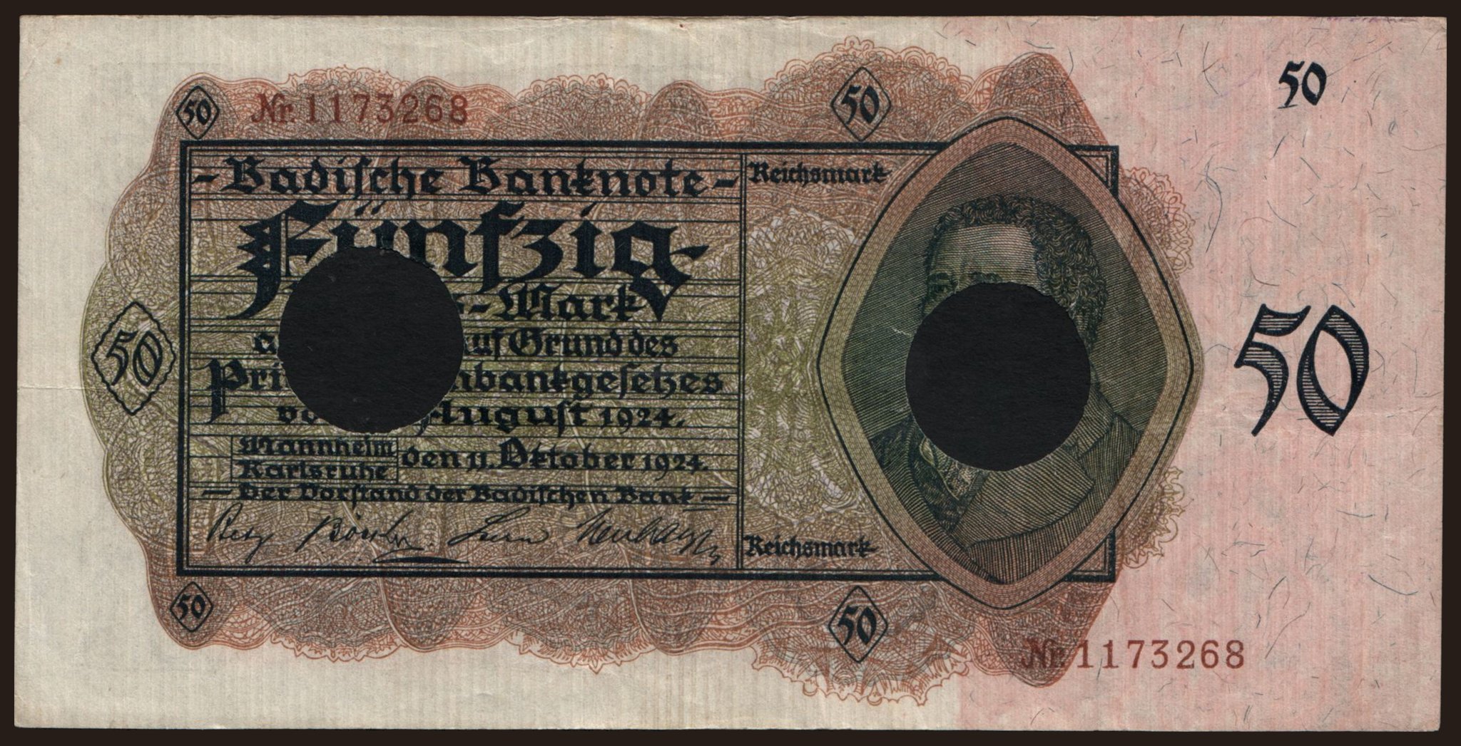Badische Bank, 50 Reichsmark, 1924