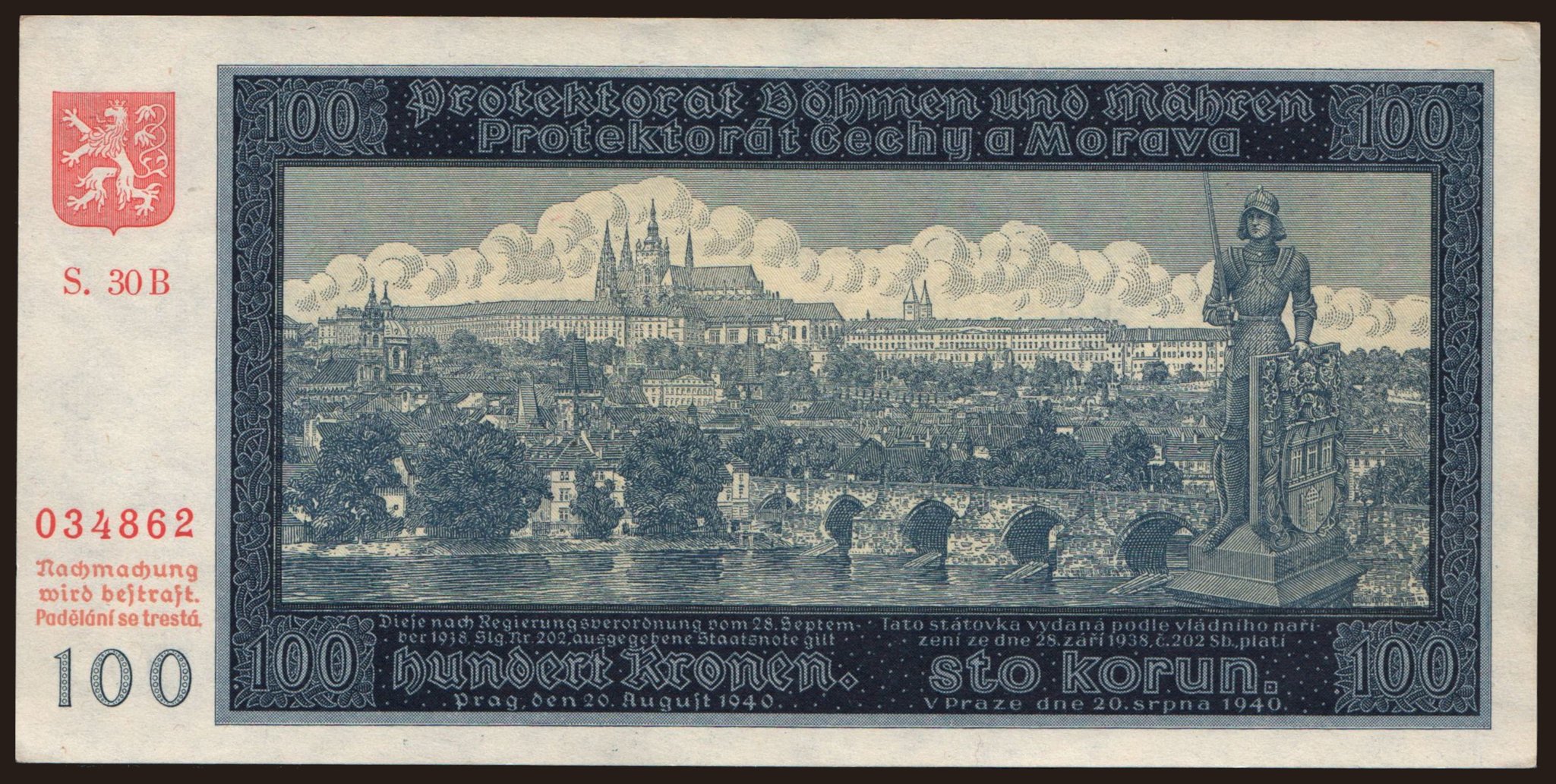 100 korun, 1940