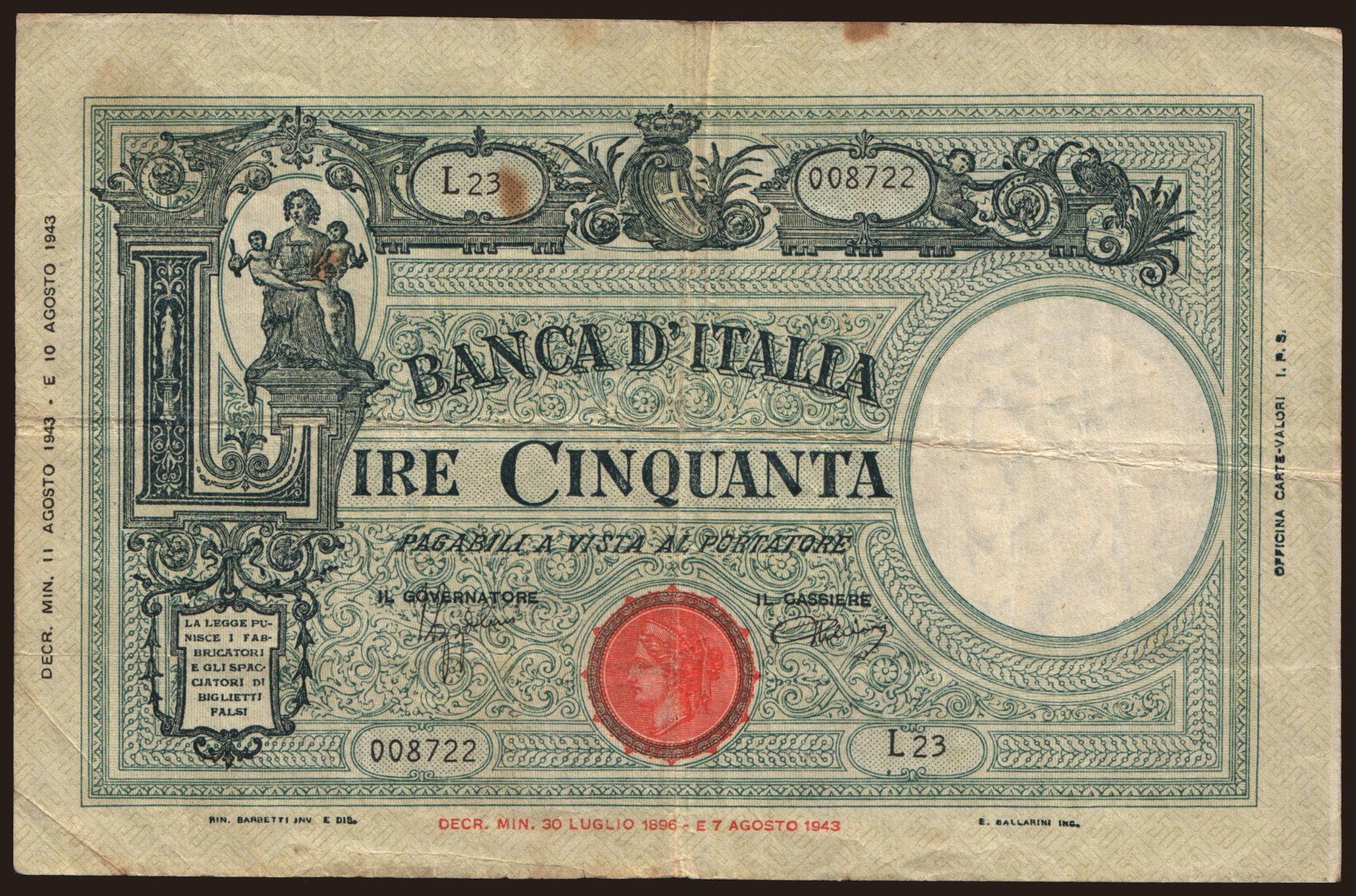 50 lire, 1943